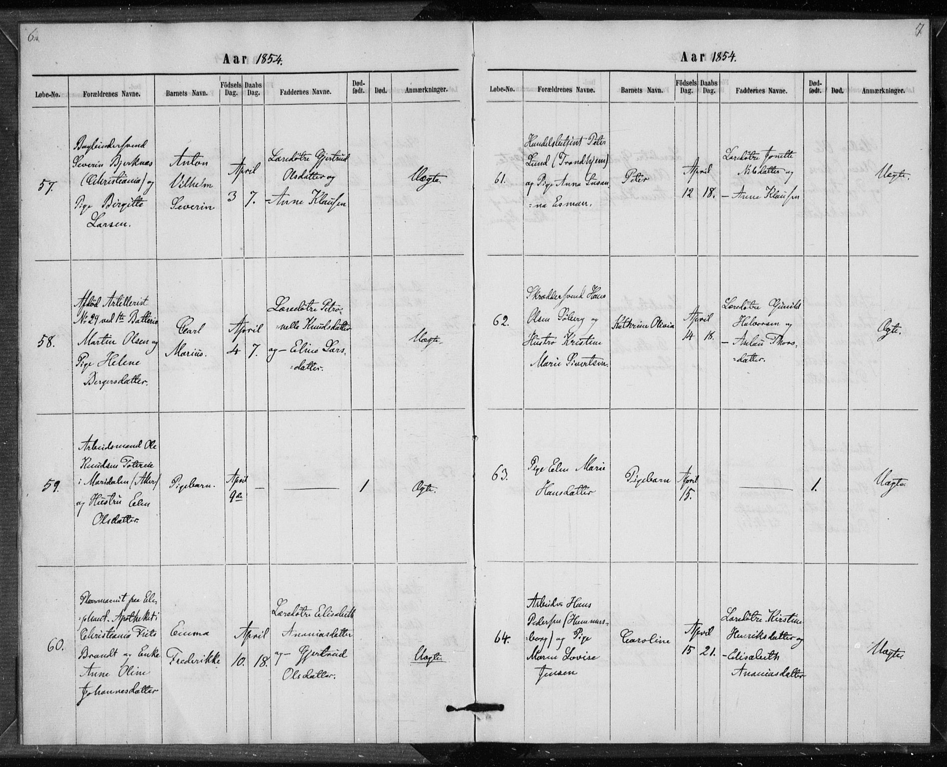 Rikshospitalet prestekontor Kirkebøker, AV/SAO-A-10309b/K/L0002/0001: Baptism register no. 2.1, 1854-1860, p. 6-7