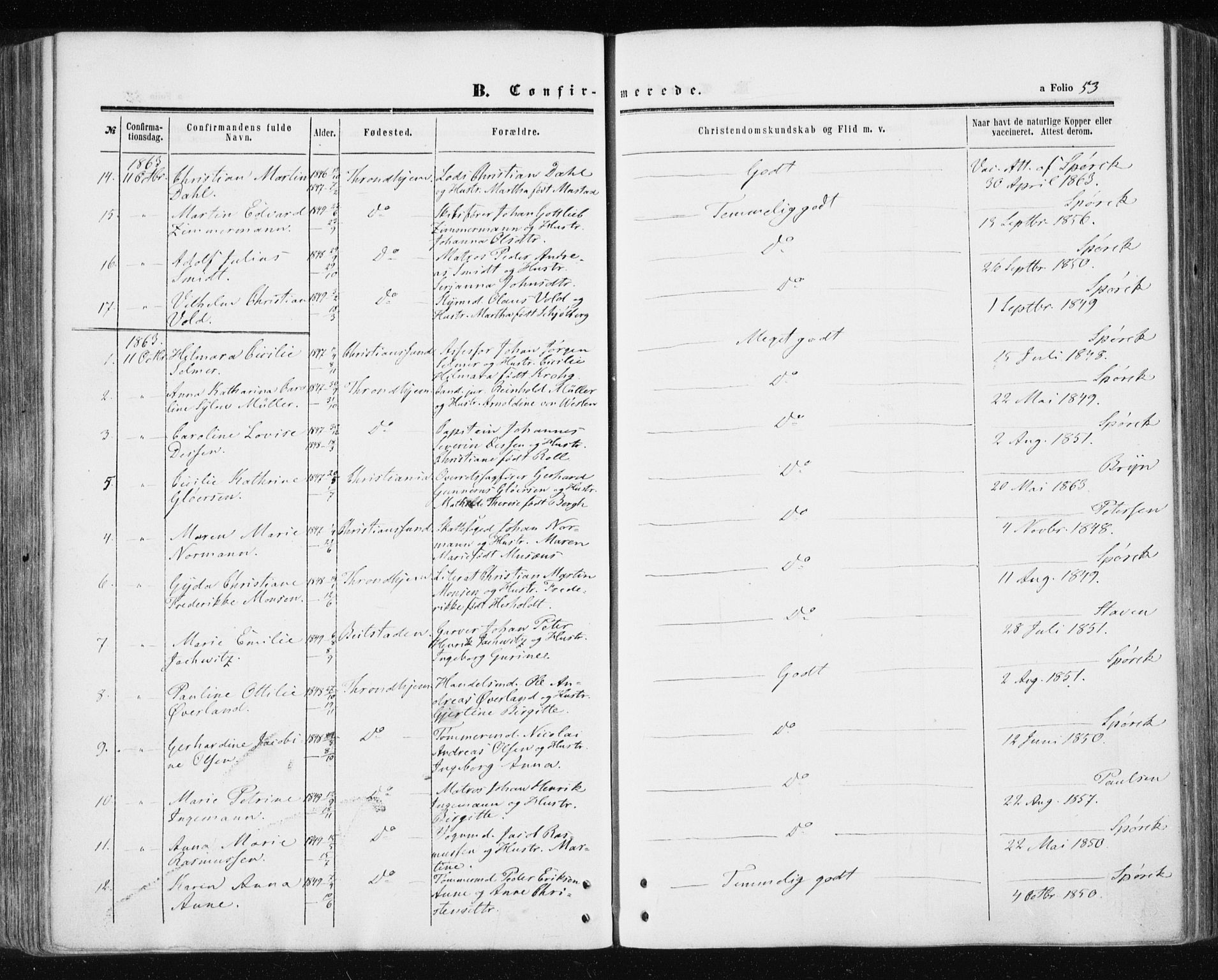Ministerialprotokoller, klokkerbøker og fødselsregistre - Sør-Trøndelag, SAT/A-1456/601/L0053: Parish register (official) no. 601A21, 1857-1865, p. 53