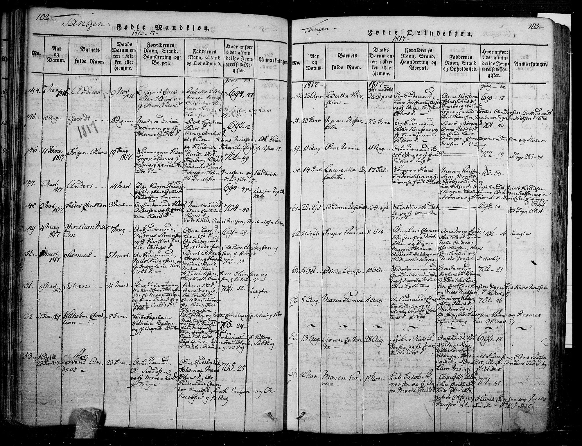 Skoger kirkebøker, AV/SAKO-A-59/F/Fa/L0002: Parish register (official) no. I 2 /2, 1814-1842, p. 102-103