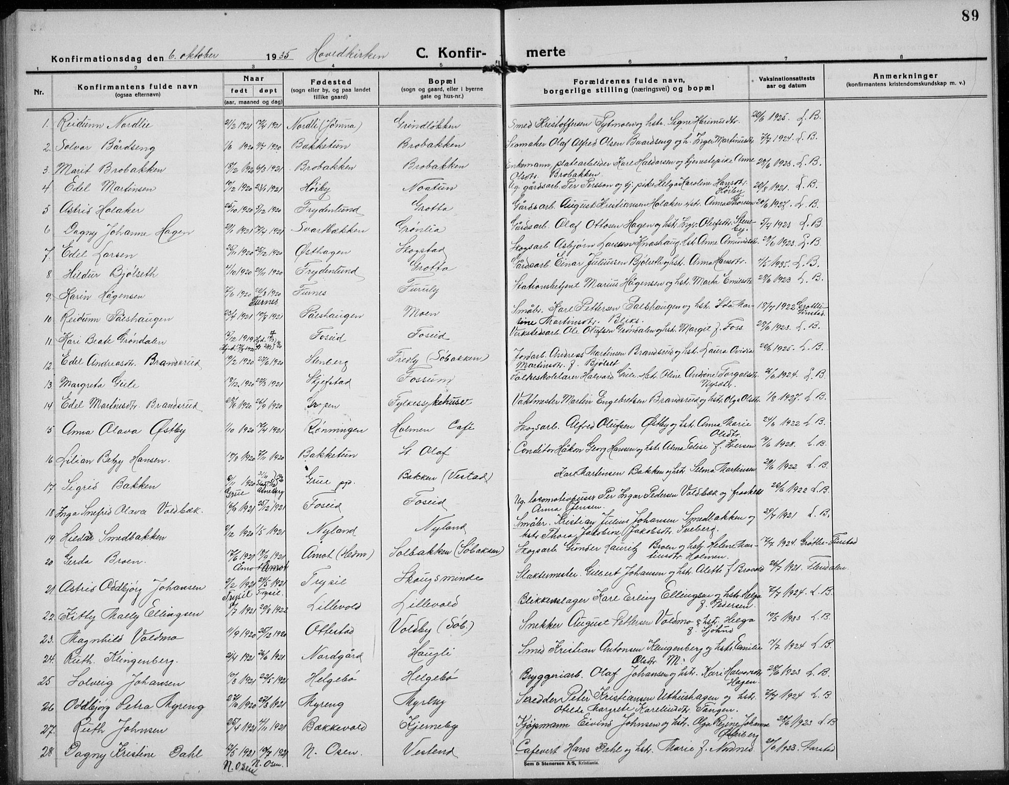 Elverum prestekontor, AV/SAH-PREST-044/H/Ha/Hab/L0032: Parish register (copy) no. 32, 1922-1936, p. 89