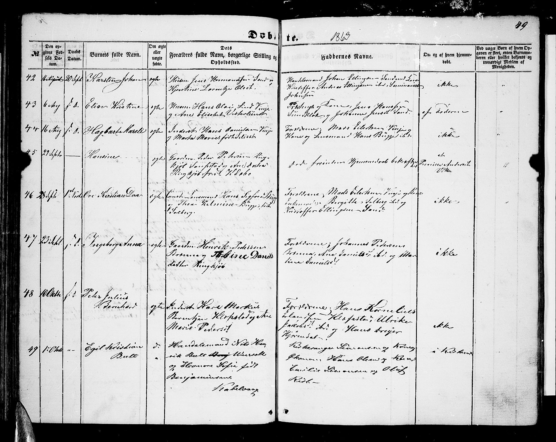 Ministerialprotokoller, klokkerbøker og fødselsregistre - Nordland, AV/SAT-A-1459/876/L1102: Parish register (copy) no. 876C01, 1852-1886, p. 49