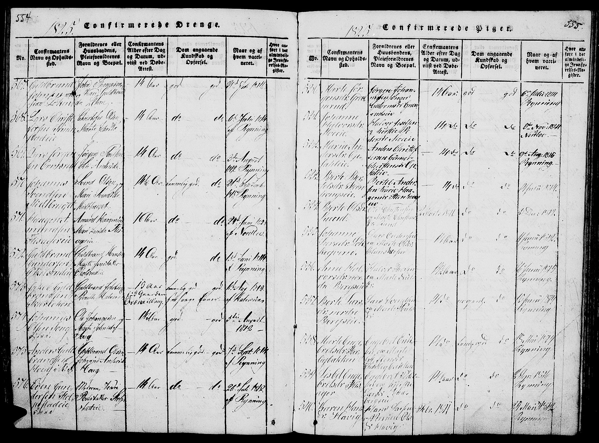 Ringsaker prestekontor, AV/SAH-PREST-014/L/La/L0001: Parish register (copy) no. 1, 1814-1826, p. 554-555