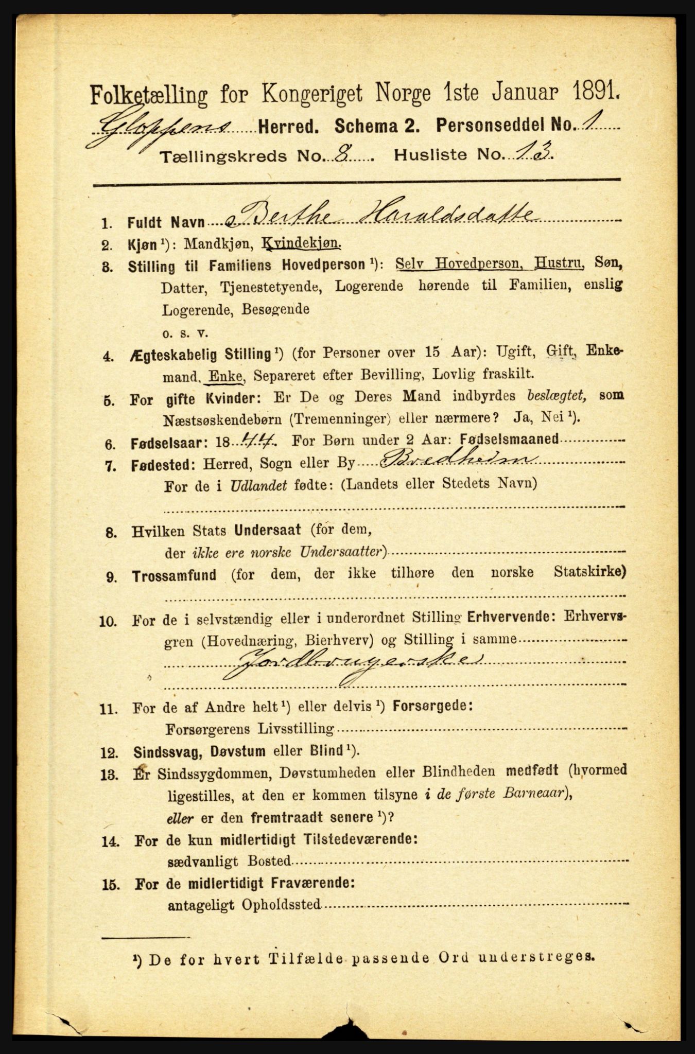 RA, 1891 census for 1445 Gloppen, 1891, p. 3234