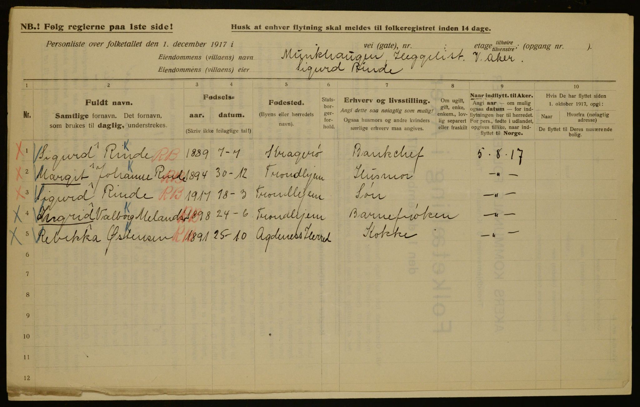 OBA, Municipal Census 1917 for Aker, 1917, p. 86