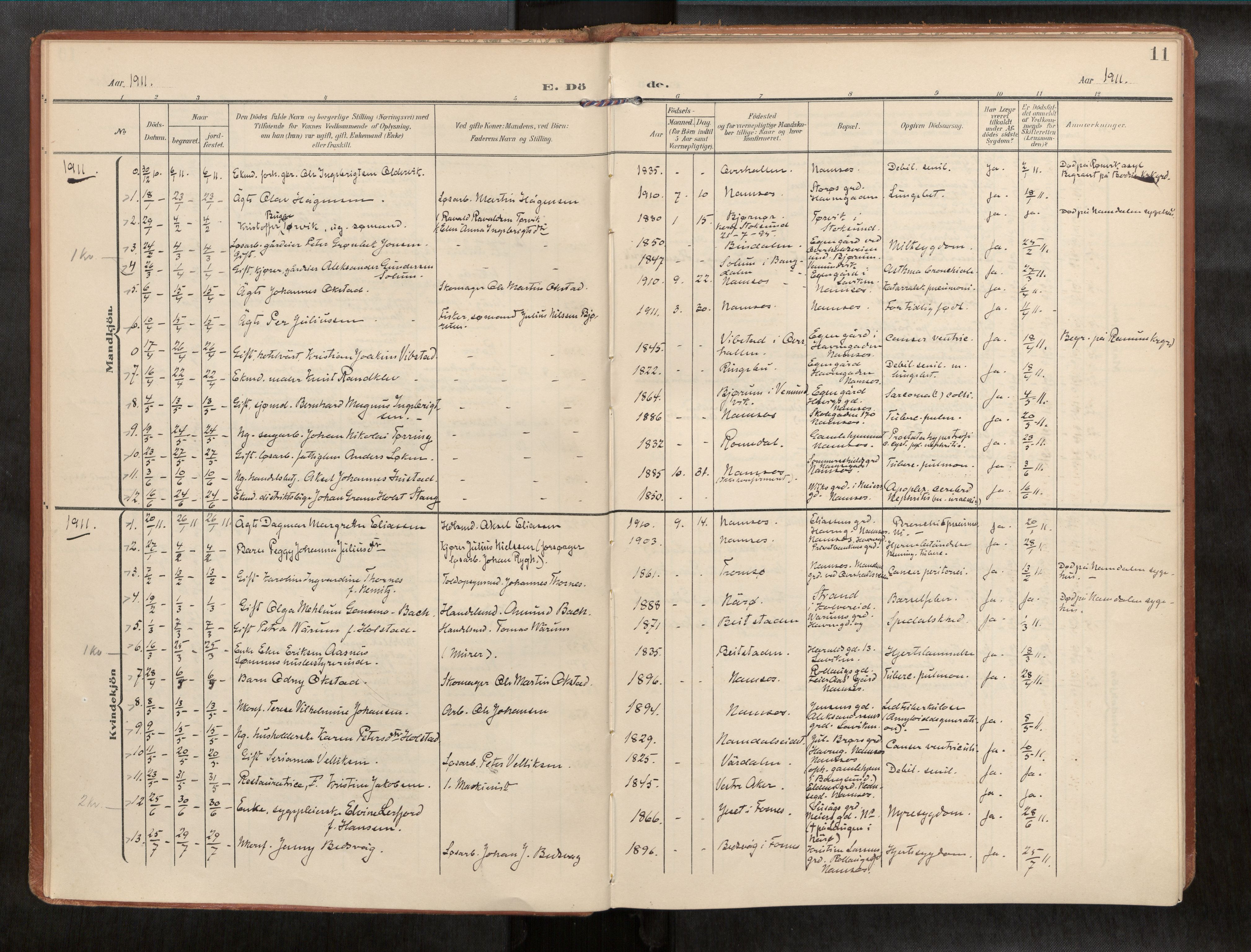 Ministerialprotokoller, klokkerbøker og fødselsregistre - Nord-Trøndelag, AV/SAT-A-1458/768/L0579b: Parish register (official) no. 768A15, 1908-1945, p. 11