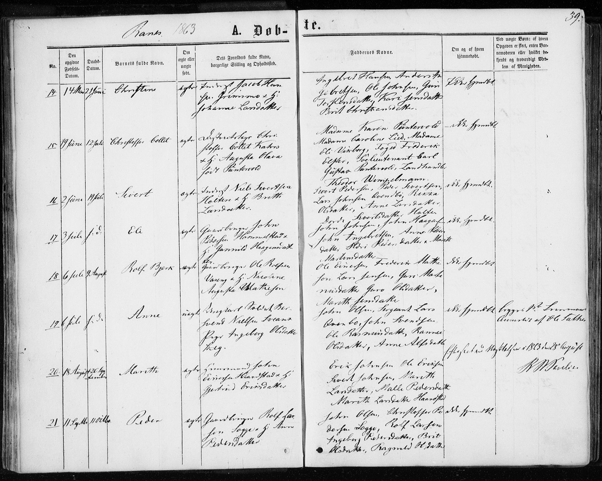 Ministerialprotokoller, klokkerbøker og fødselsregistre - Møre og Romsdal, SAT/A-1454/595/L1045: Parish register (official) no. 595A07, 1863-1873, p. 39