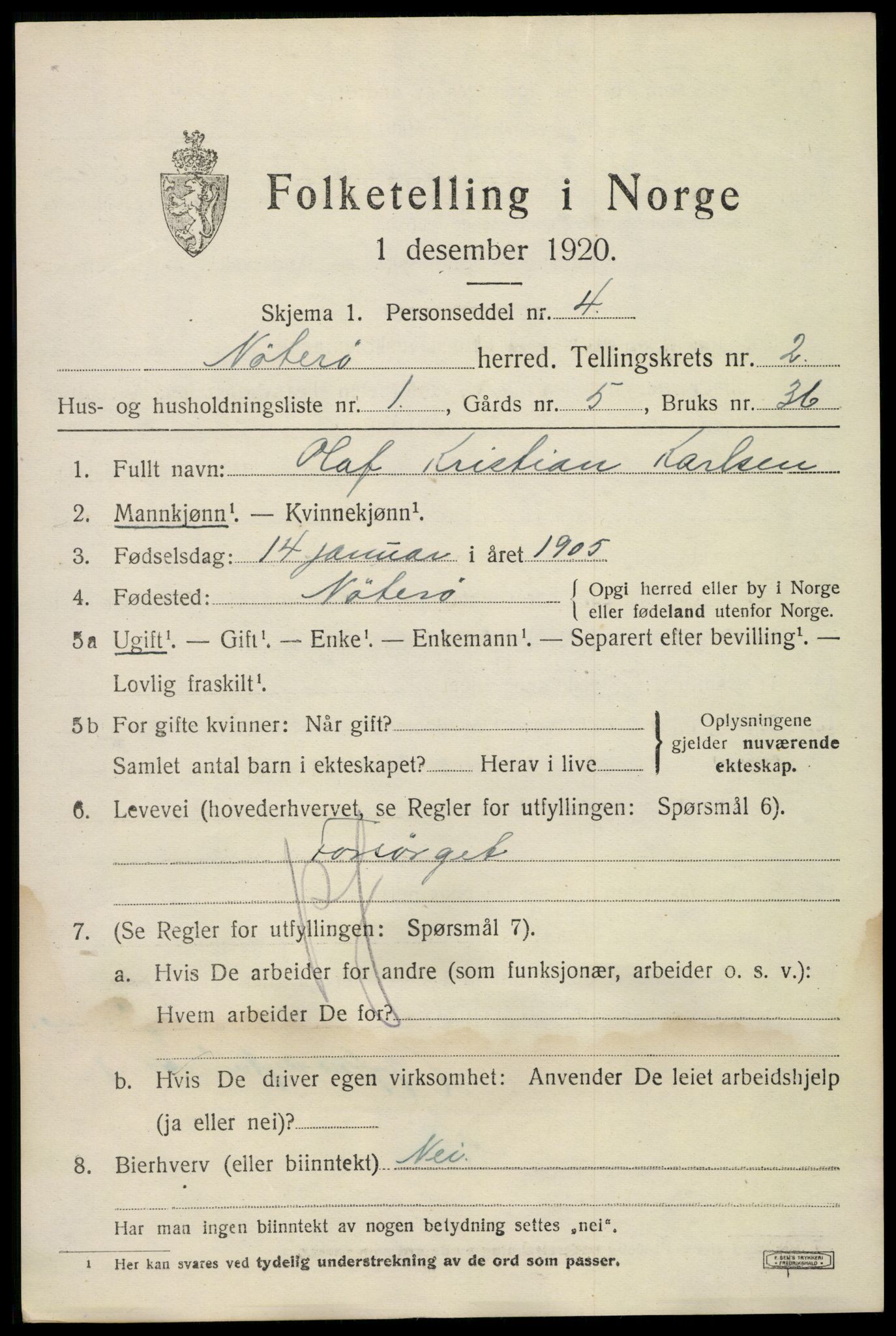 SAKO, 1920 census for Nøtterøy, 1920, p. 4075