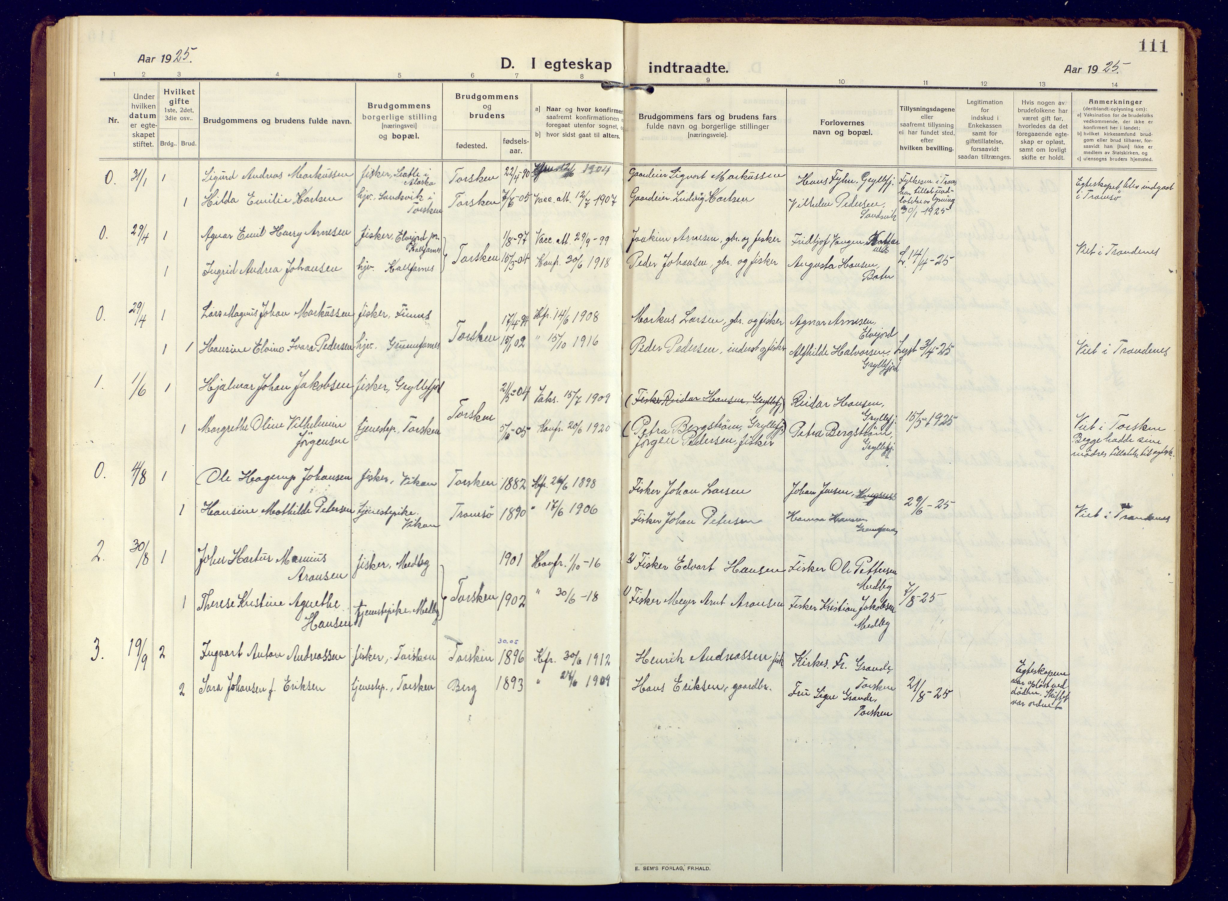 Berg sokneprestkontor, AV/SATØ-S-1318/G/Ga/Gaa/L0010kirke: Parish register (official) no. 10, 1916-1928, p. 111