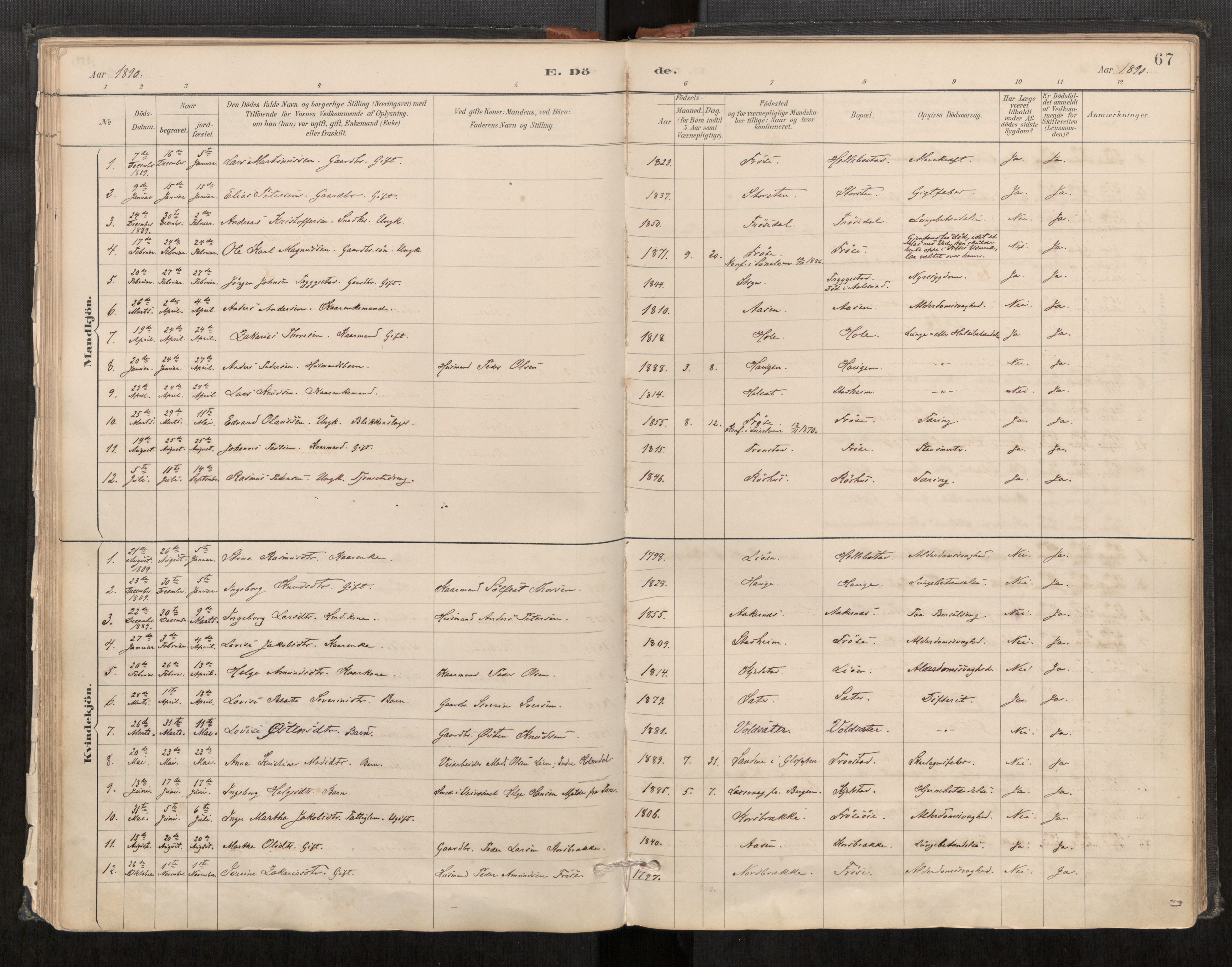 Sunnylven sokneprestkontor, AV/SAT-A-1007: Parish register (official) no. 517A09, 1887-1910, p. 67