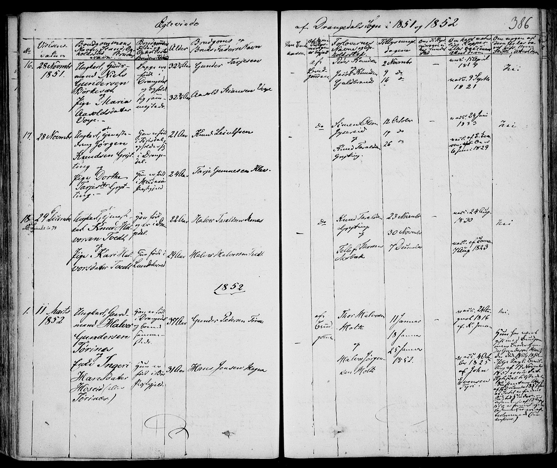 Drangedal kirkebøker, SAKO/A-258/F/Fa/L0007a: Parish register (official) no. 7a, 1837-1856, p. 386