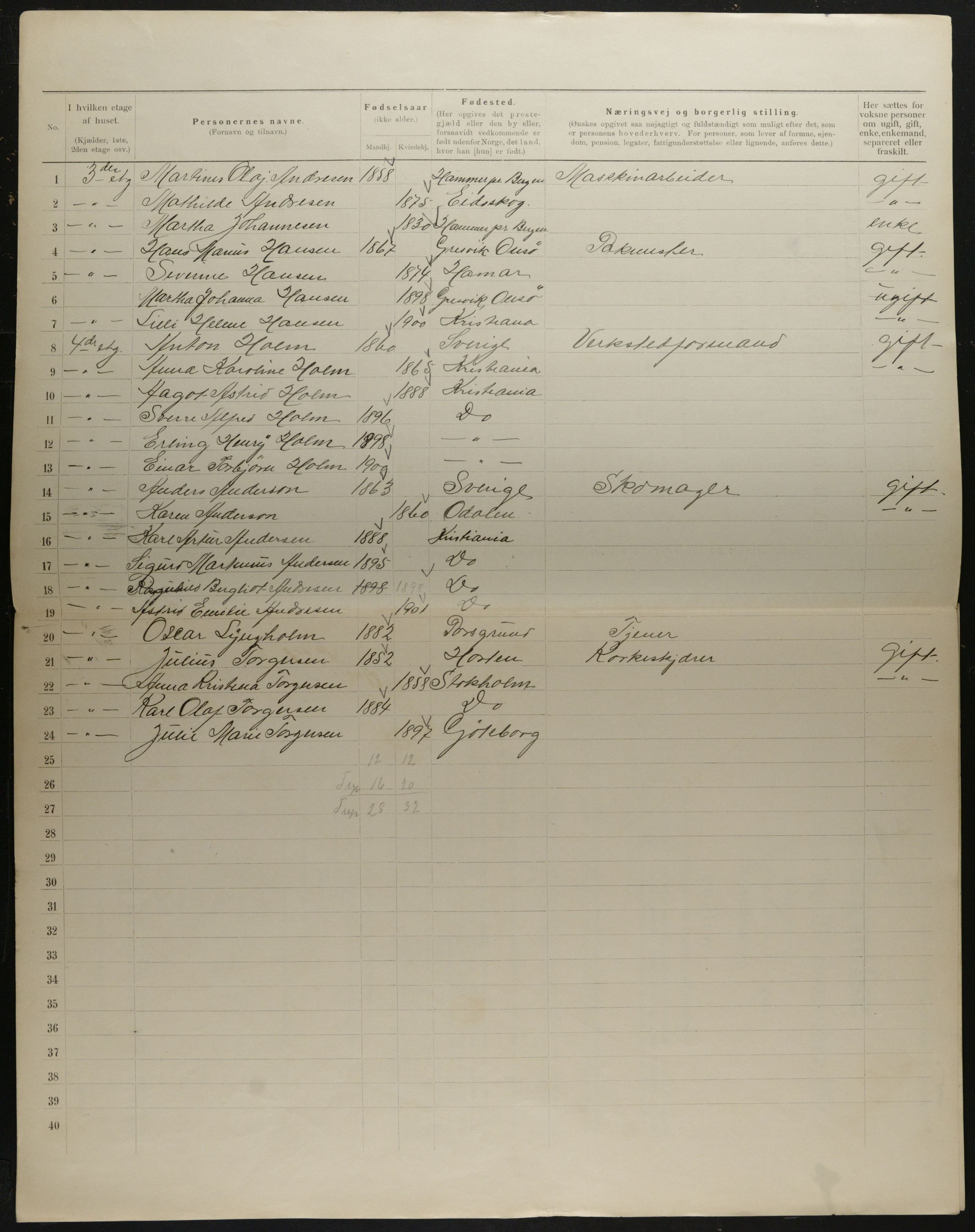 OBA, Municipal Census 1901 for Kristiania, 1901, p. 3745