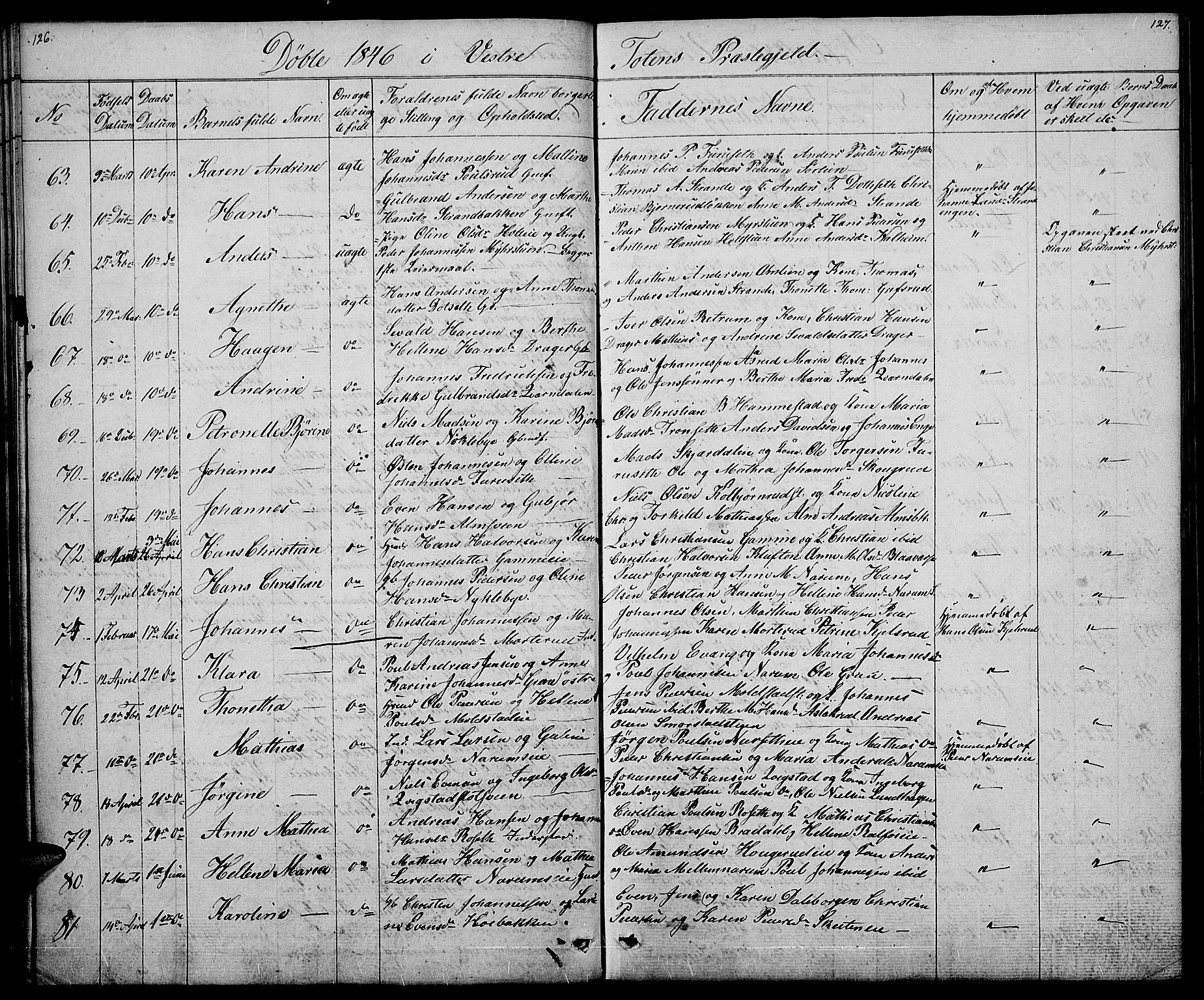 Vestre Toten prestekontor, AV/SAH-PREST-108/H/Ha/Hab/L0002: Parish register (copy) no. 2, 1836-1848, p. 126-127