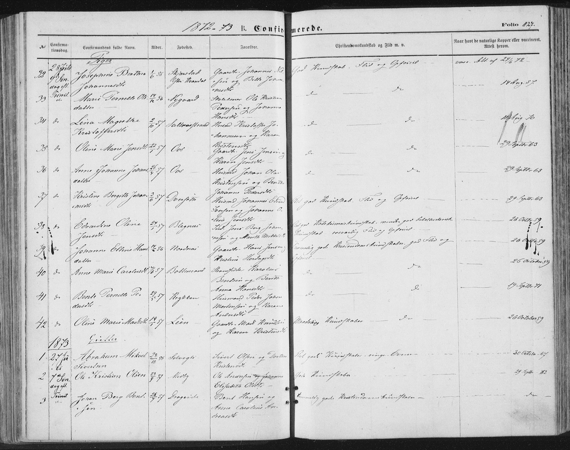 Ministerialprotokoller, klokkerbøker og fødselsregistre - Nordland, AV/SAT-A-1459/847/L0668: Parish register (official) no. 847A08, 1872-1886, p. 127