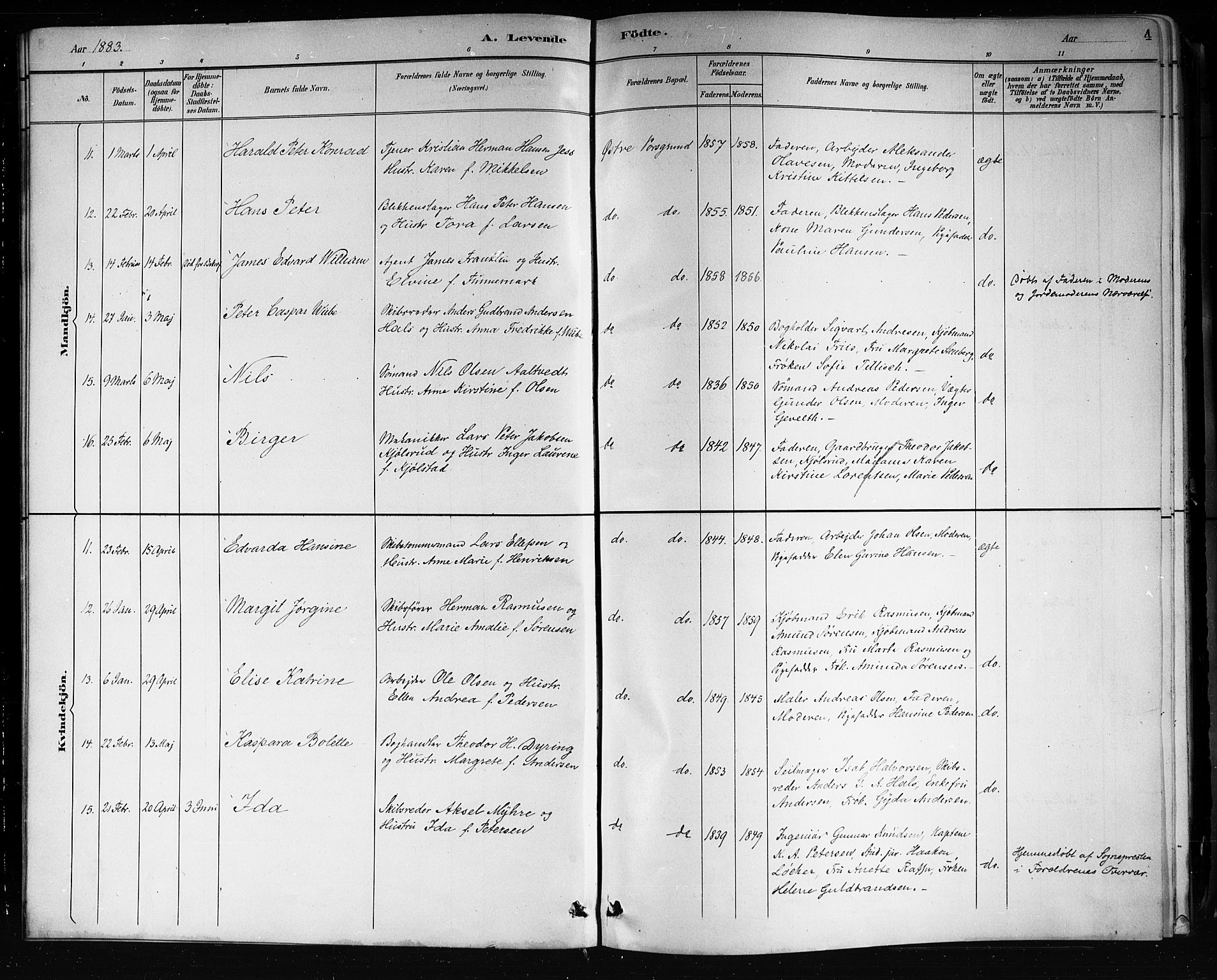 Porsgrunn kirkebøker , SAKO/A-104/G/Gb/L0005: Parish register (copy) no. II 5, 1883-1915, p. 4