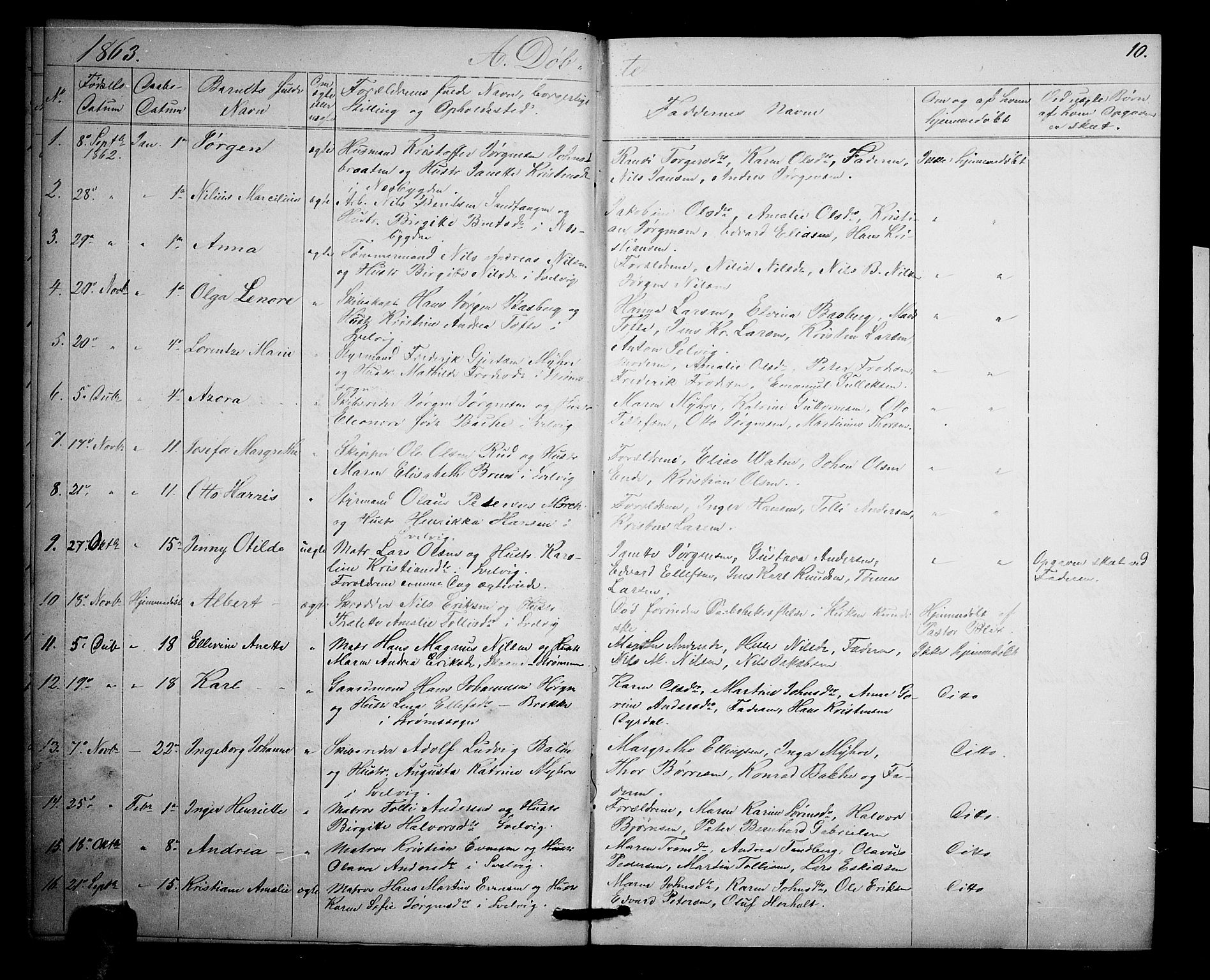 Strømm kirkebøker, AV/SAKO-A-322/G/Ga/L0001: Parish register (copy) no. I 1, 1861-1885, p. 10