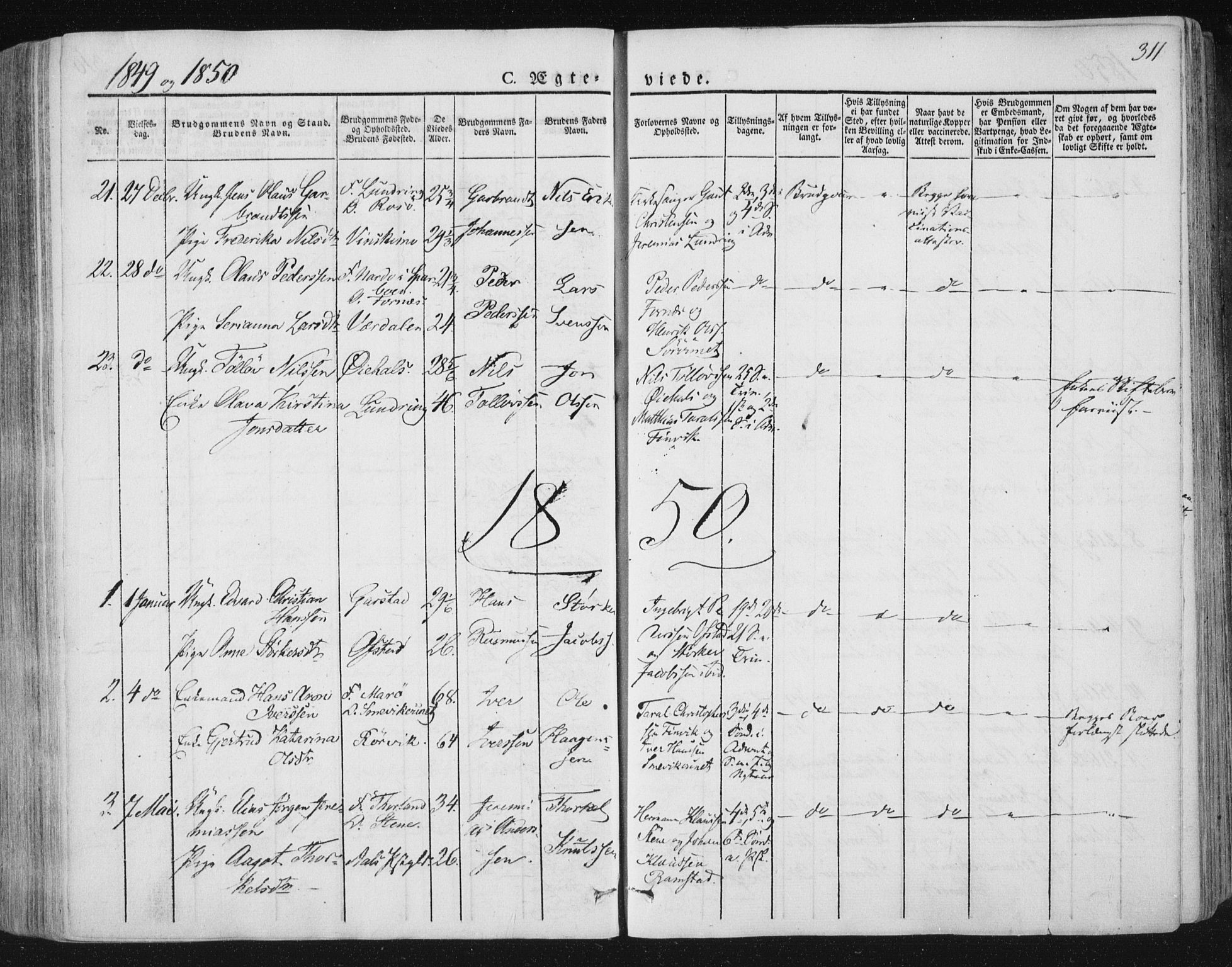 Ministerialprotokoller, klokkerbøker og fødselsregistre - Nord-Trøndelag, SAT/A-1458/784/L0669: Parish register (official) no. 784A04, 1829-1859, p. 311