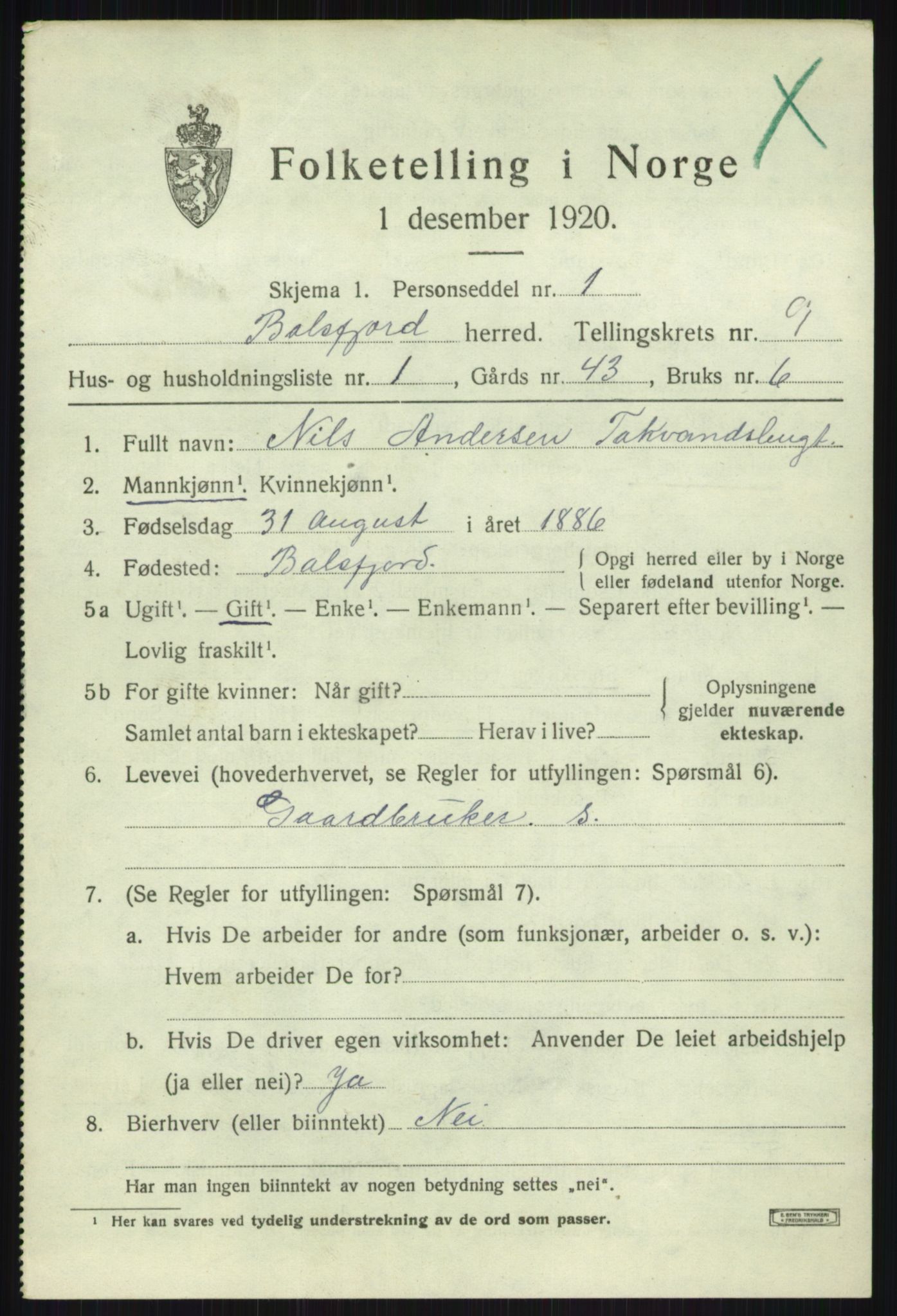 SATØ, 1920 census for Balsfjord, 1920, p. 5040