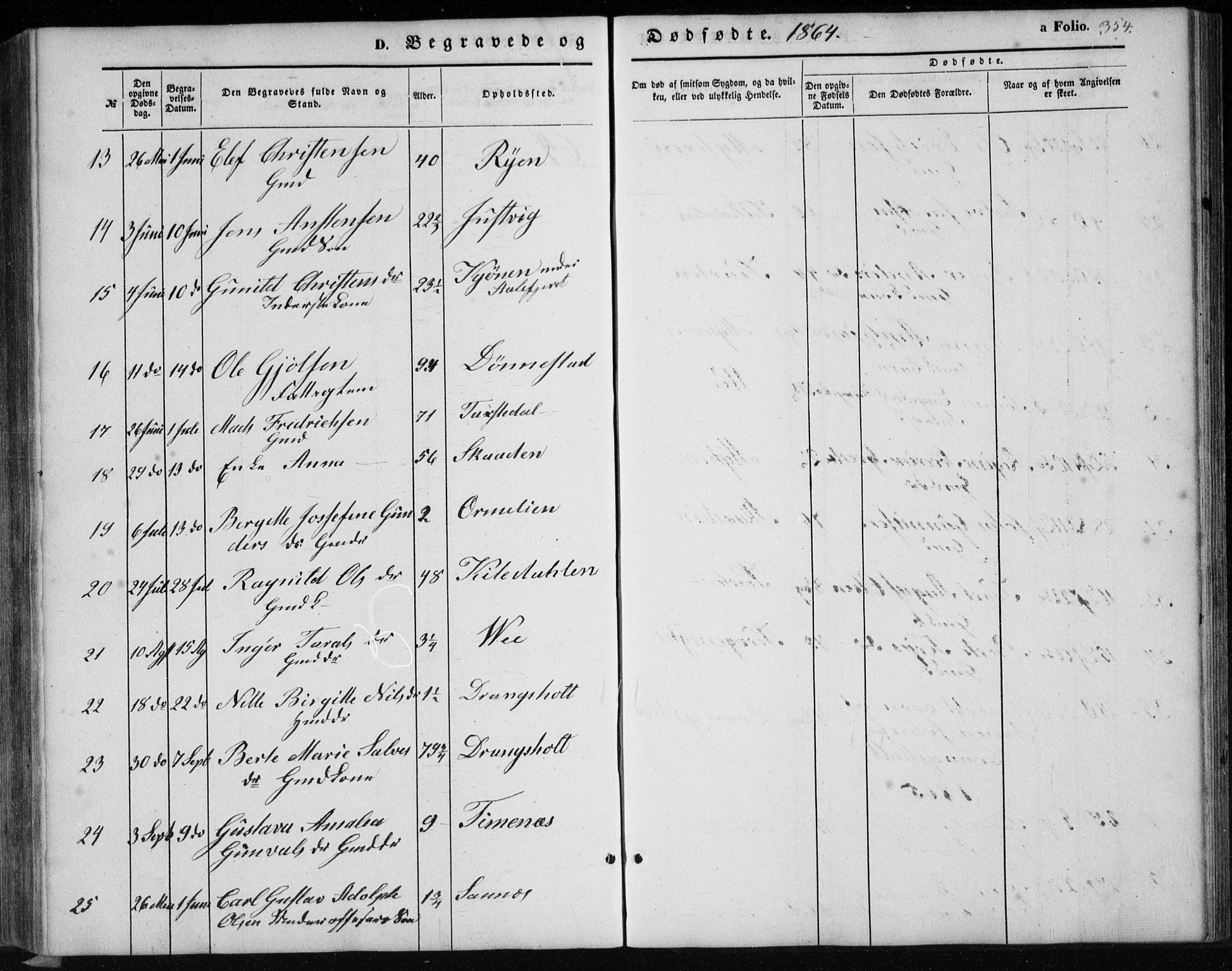 Tveit sokneprestkontor, AV/SAK-1111-0043/F/Fb/L0003: Parish register (copy) no. B 3, 1854-1886, p. 354