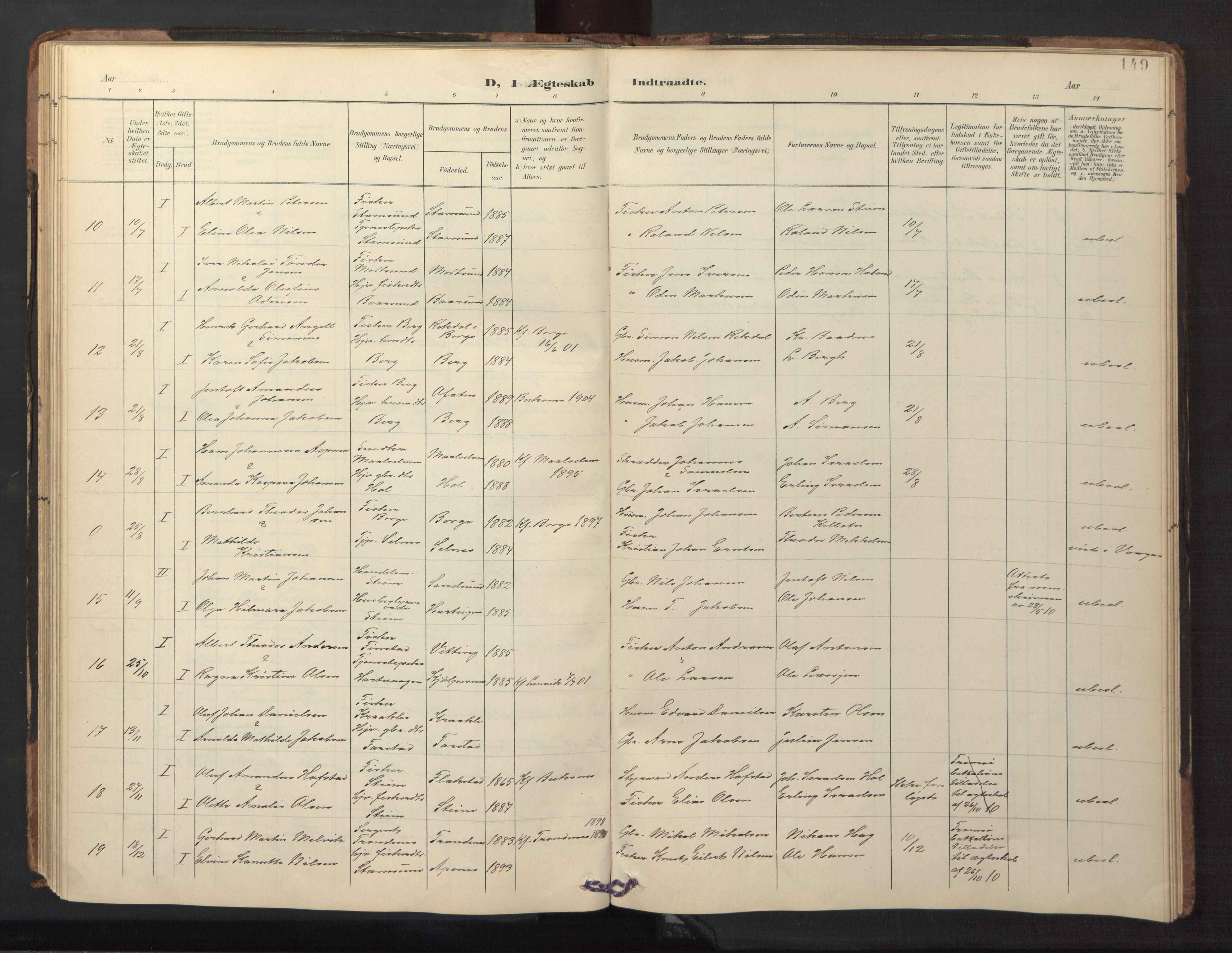 Ministerialprotokoller, klokkerbøker og fødselsregistre - Nordland, AV/SAT-A-1459/882/L1185: Parish register (copy) no. 882C03, 1898-1910, p. 149