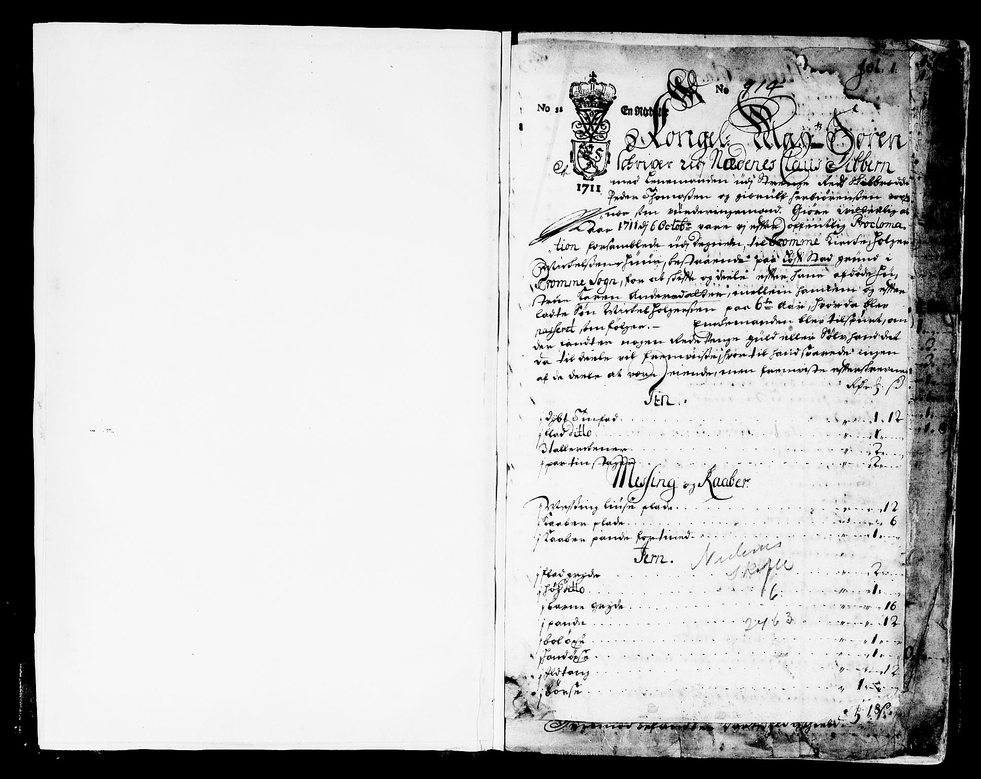 Nedenes sorenskriveri før 1824, SAK/1221-0007/H/Hc/L0006: Skifteprotokoll med register nr 6, 1711-1714, p. 0b-1a