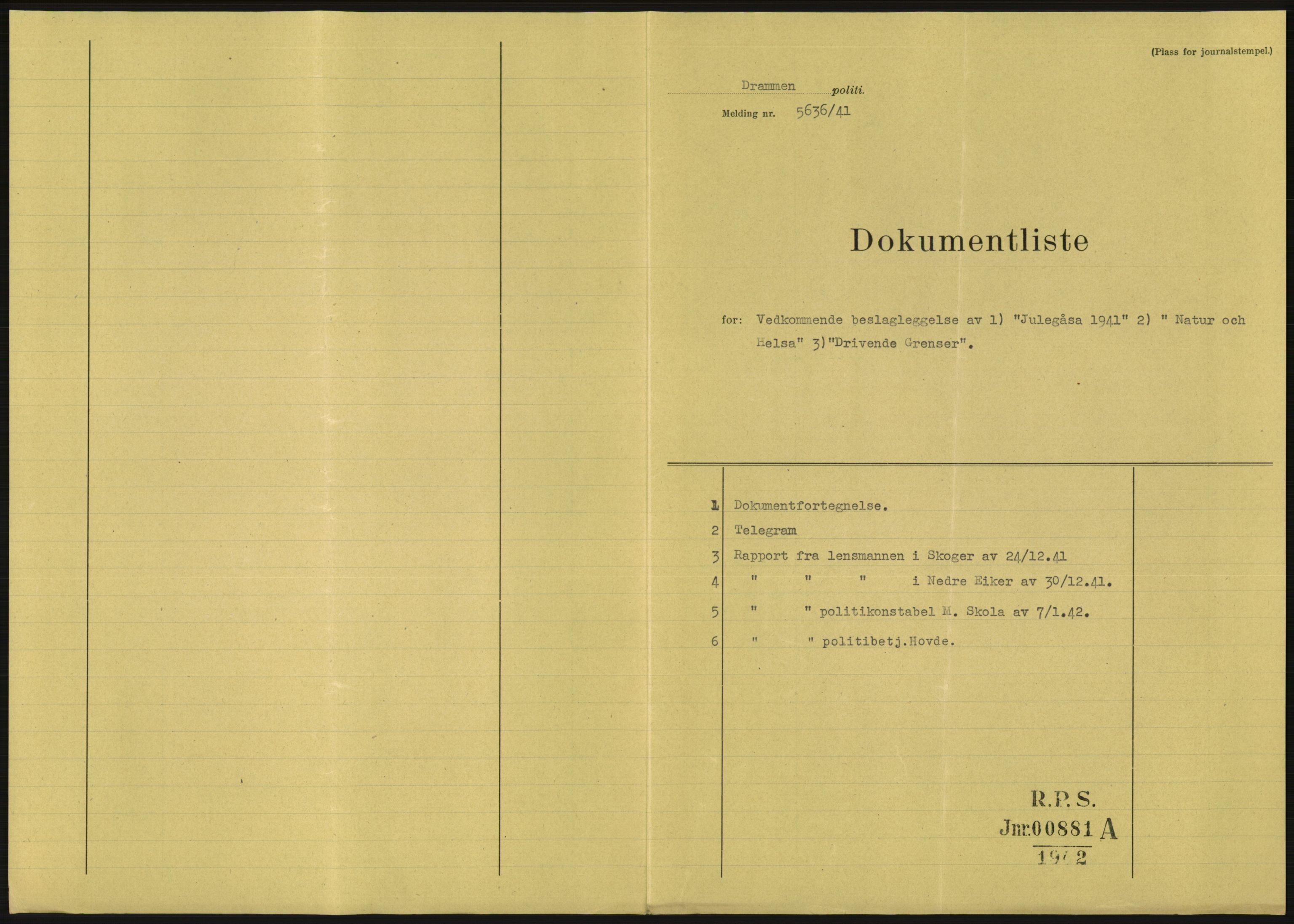 Statspolitiet - Hovedkontoret / Osloavdelingen, AV/RA-S-1329/F/L0091: Beslaglagt litteratur, 1941-1943, p. 41