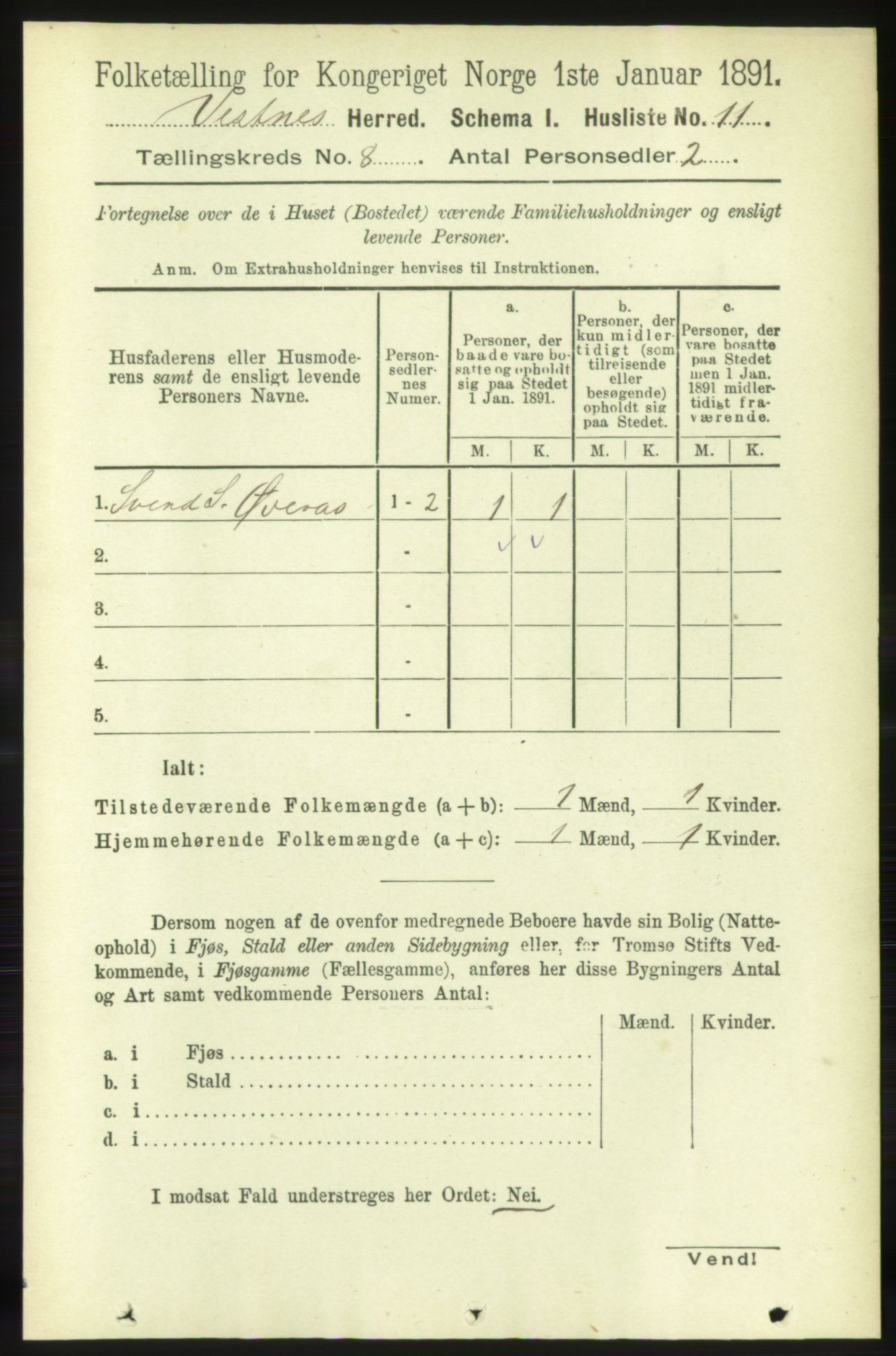 RA, 1891 census for 1535 Vestnes, 1891, p. 3131