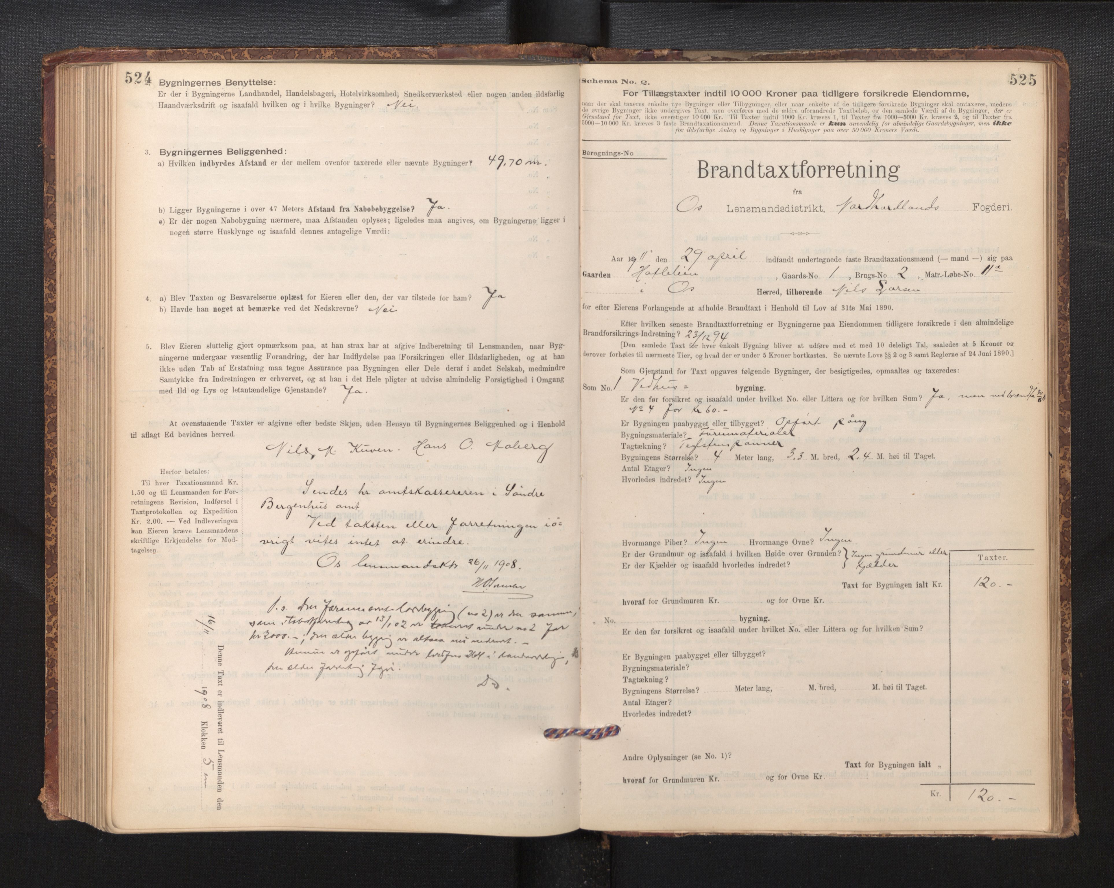 Lensmannen i Os, SAB/A-34101/0012/L0008: Branntakstprotokoll, skjematakst, 1894-1915, p. 524-525