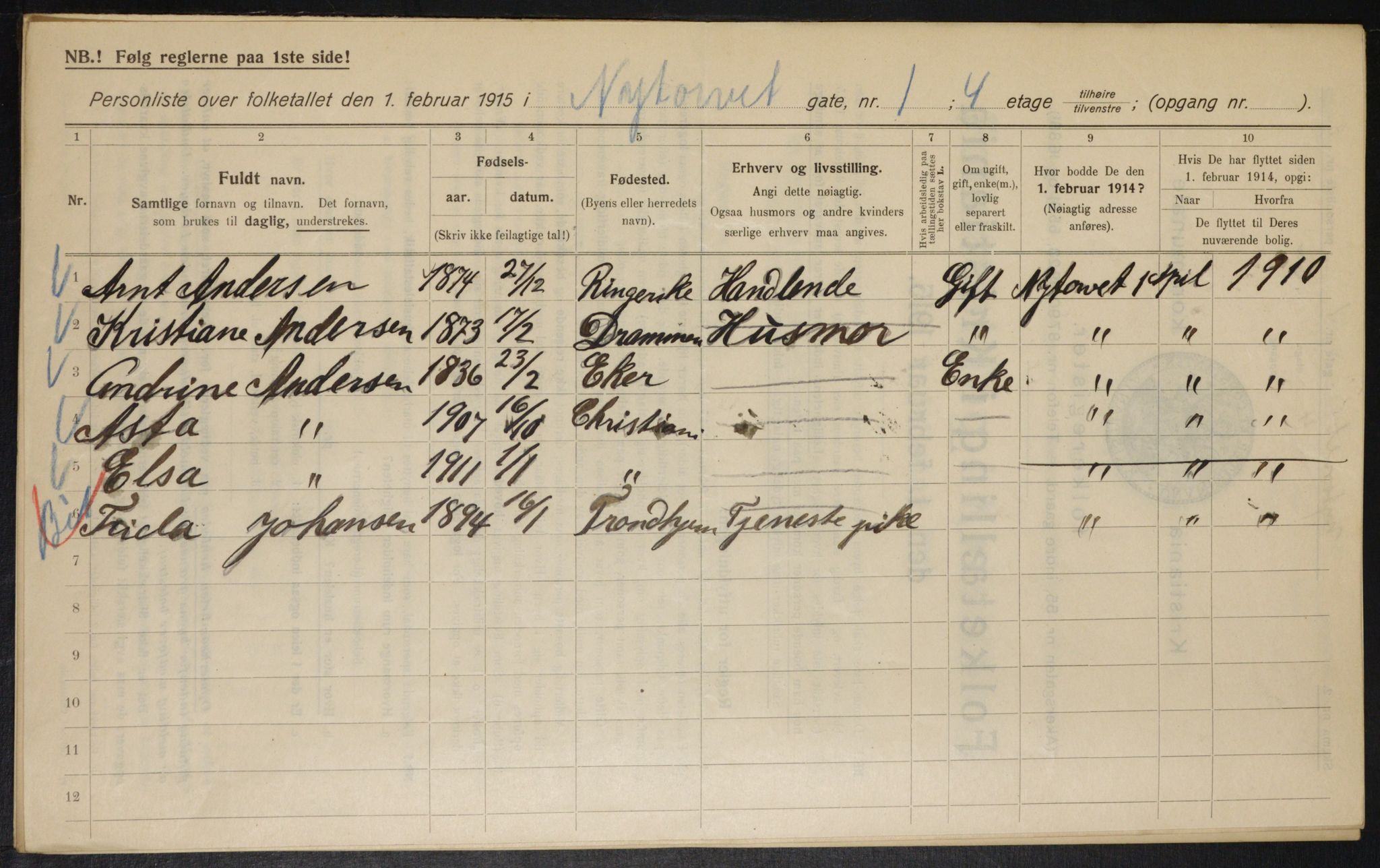 OBA, Municipal Census 1915 for Kristiania, 1915, p. 73425