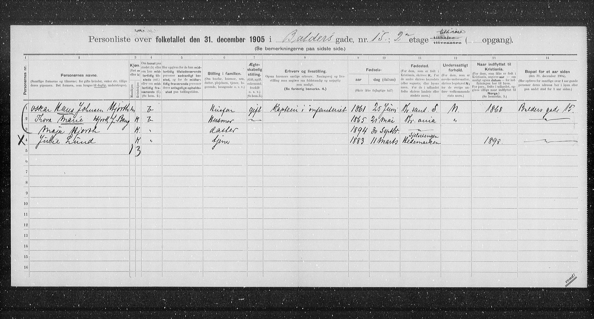 OBA, Municipal Census 1905 for Kristiania, 1905, p. 1693