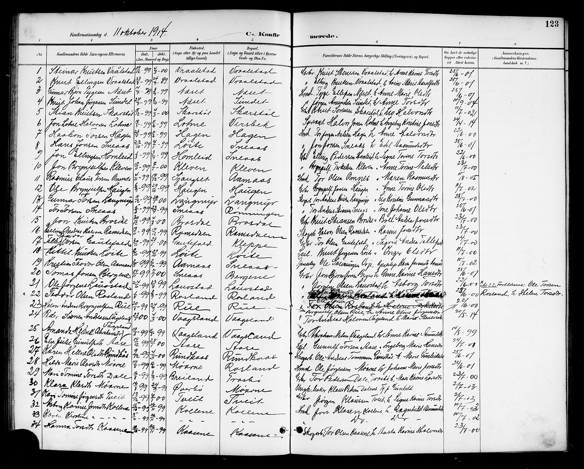 Drangedal kirkebøker, SAKO/A-258/G/Gb/L0002: Parish register (copy) no. II 2, 1895-1918, p. 123