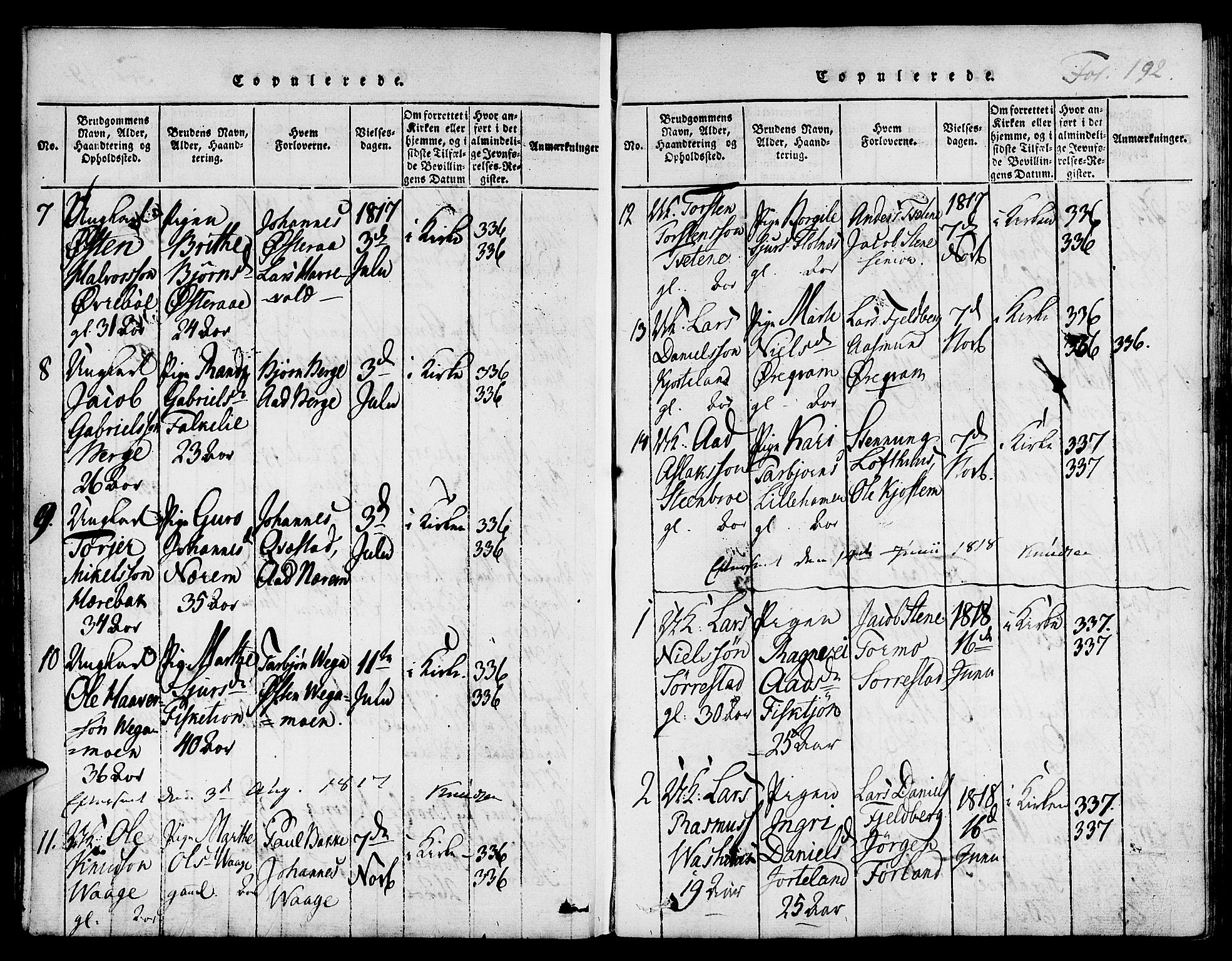 Suldal sokneprestkontor, SAST/A-101845/01/IV/L0006: Parish register (official) no. A 6, 1816-1836, p. 192