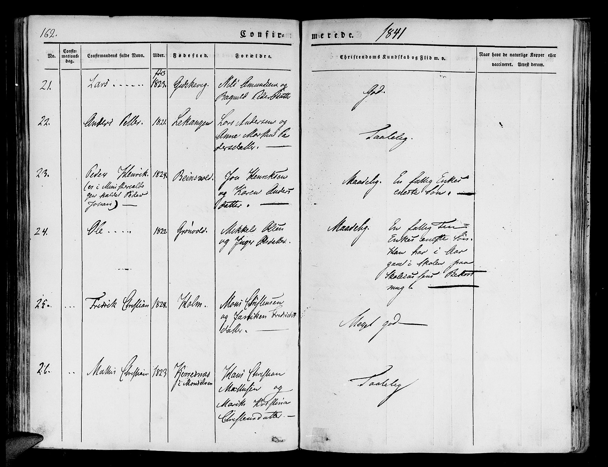 Tranøy sokneprestkontor, AV/SATØ-S-1313/I/Ia/Iaa/L0005kirke: Parish register (official) no. 5, 1829-1844, p. 162