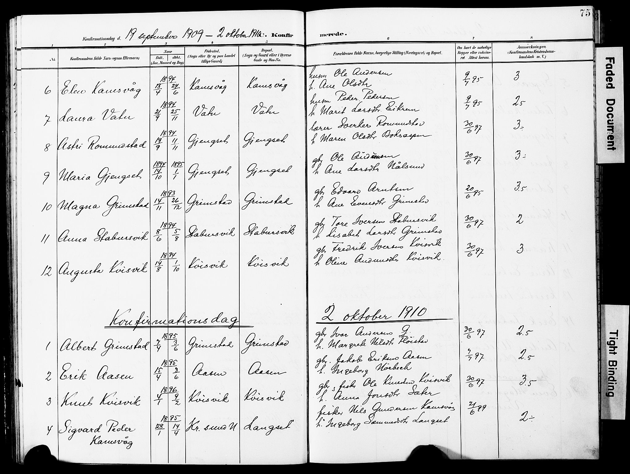 Ministerialprotokoller, klokkerbøker og fødselsregistre - Møre og Romsdal, AV/SAT-A-1454/587/L1001: Parish register (copy) no. 587C01, 1906-1927, p. 75