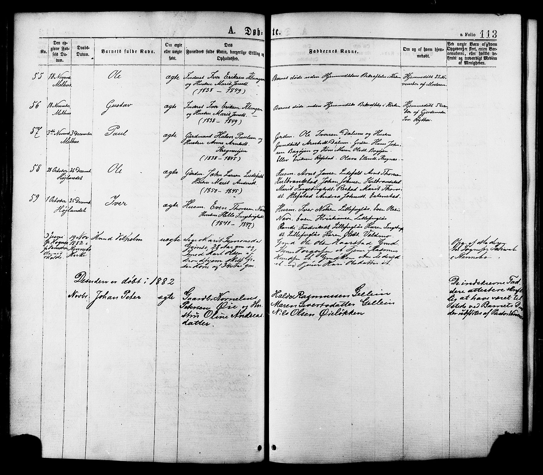 Ministerialprotokoller, klokkerbøker og fødselsregistre - Sør-Trøndelag, SAT/A-1456/691/L1079: Parish register (official) no. 691A11, 1873-1886, p. 113
