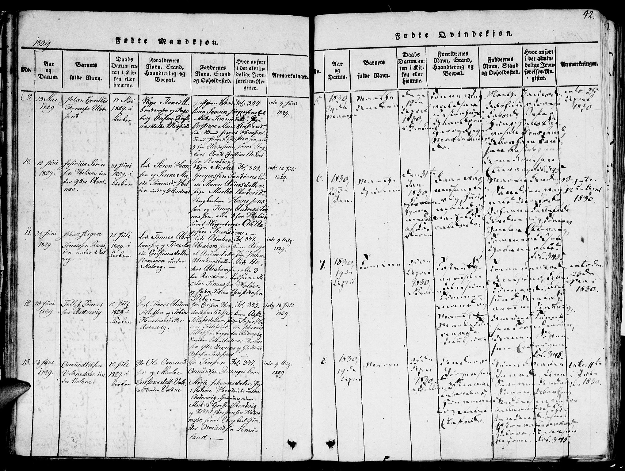 Høvåg sokneprestkontor, AV/SAK-1111-0025/F/Fa/L0001: Parish register (official) no. A 1, 1816-1843, p. 42