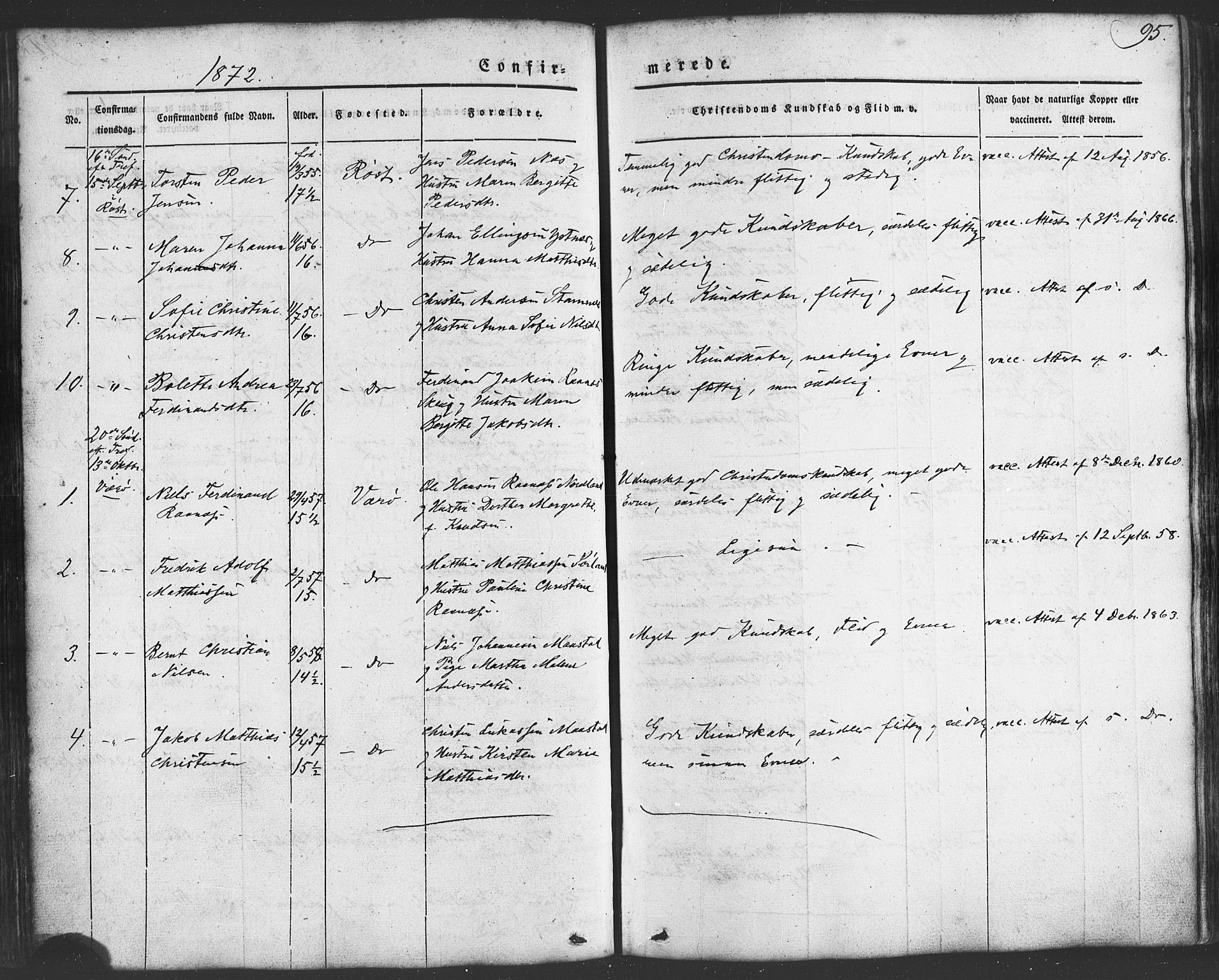 Ministerialprotokoller, klokkerbøker og fødselsregistre - Nordland, SAT/A-1459/807/L0121: Parish register (official) no. 807A04, 1846-1879, p. 95