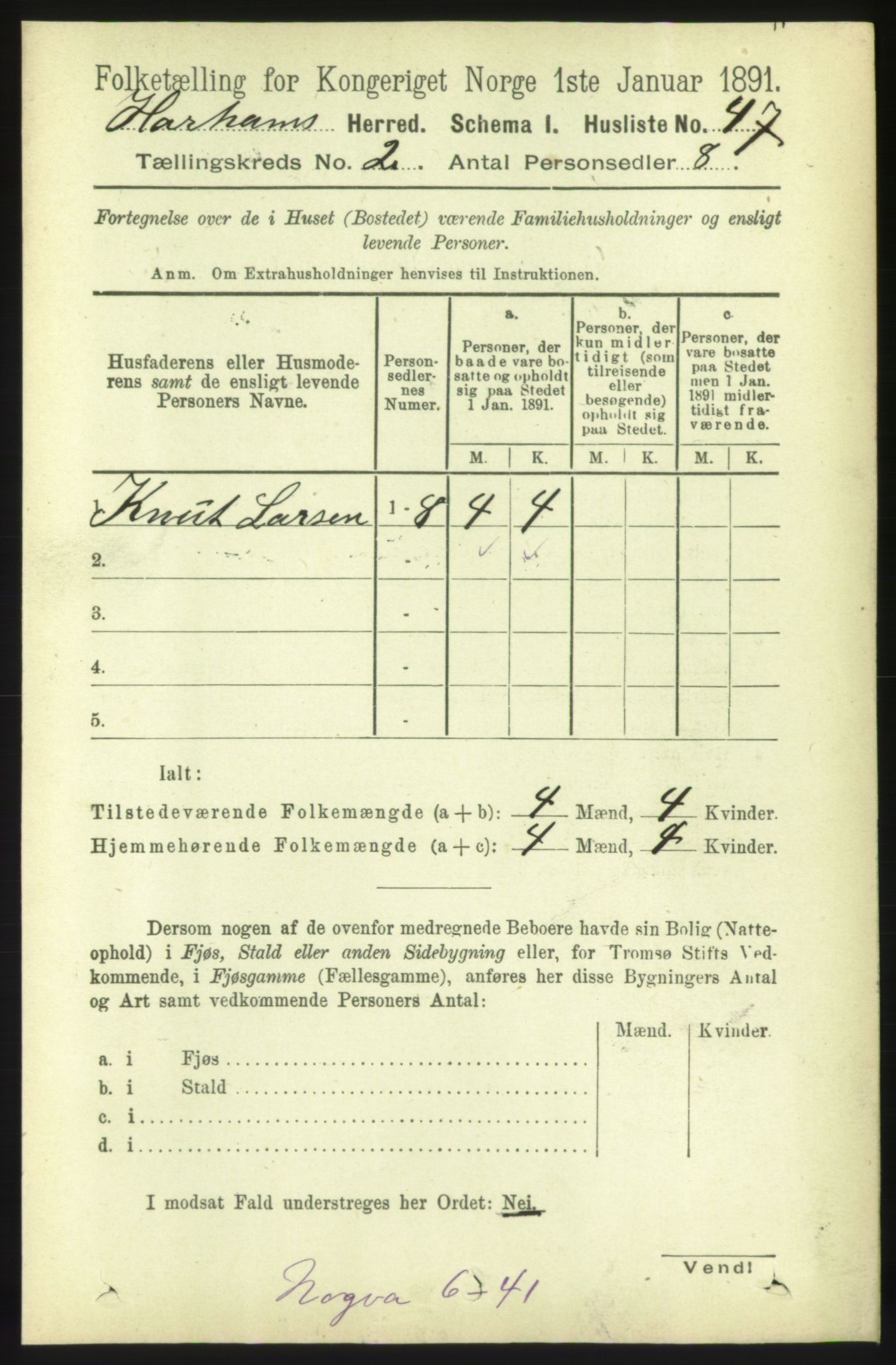 RA, 1891 census for 1534 Haram, 1891, p. 604