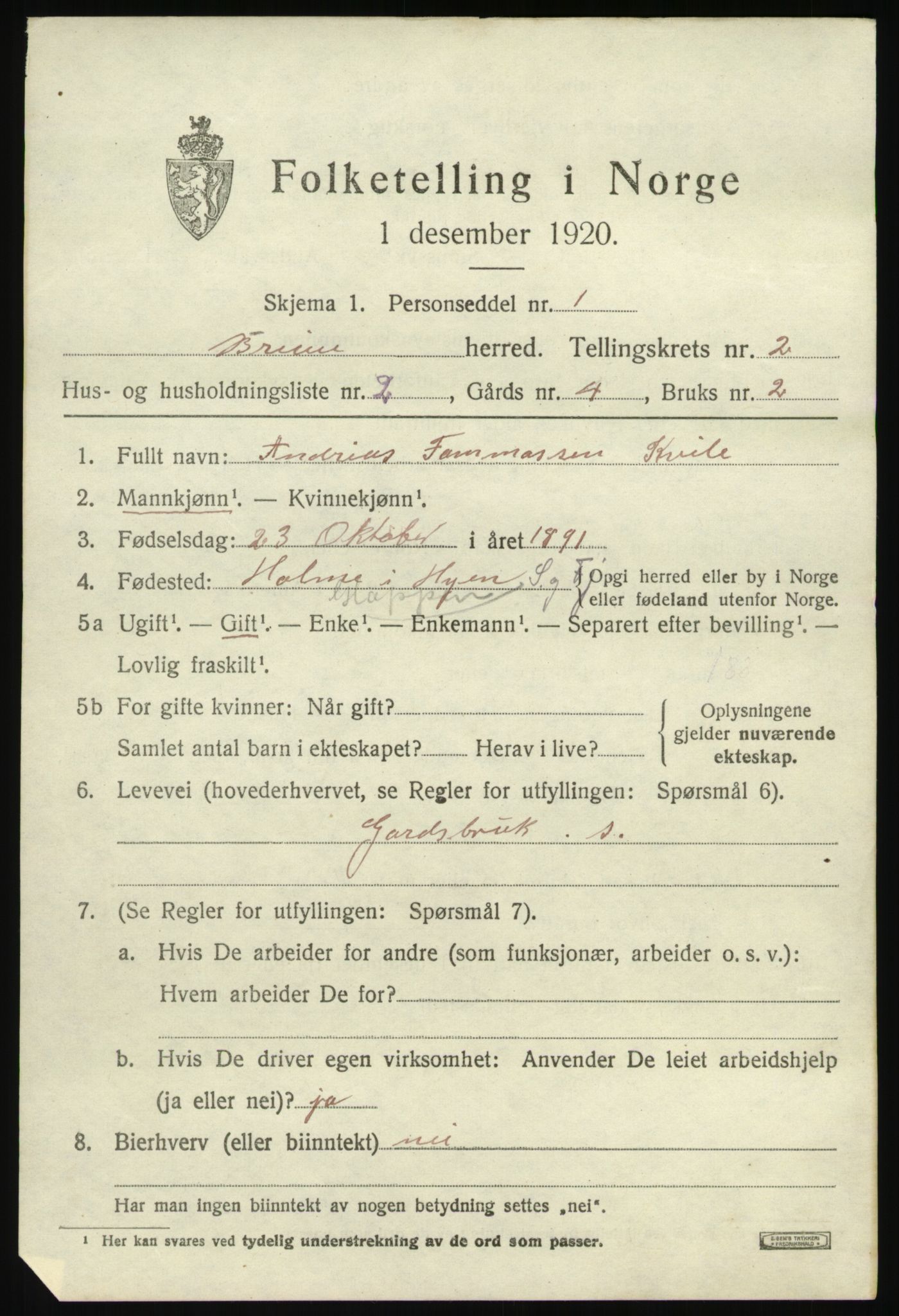 SAB, 1920 census for Breim, 1920, p. 817