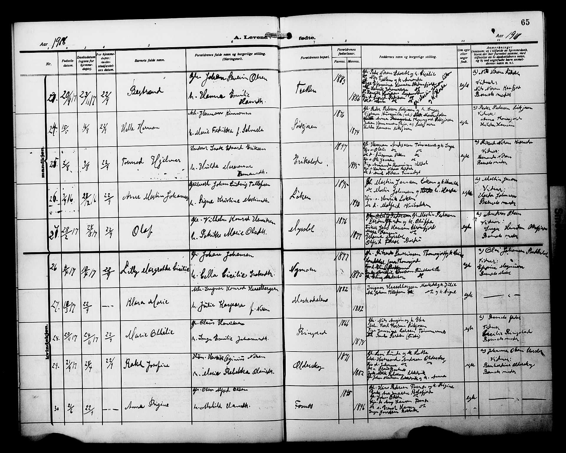 Skjervøy sokneprestkontor, AV/SATØ-S-1300/H/Ha/Hab/L0022klokker: Parish register (copy) no. 22, 1910-1926, p. 65