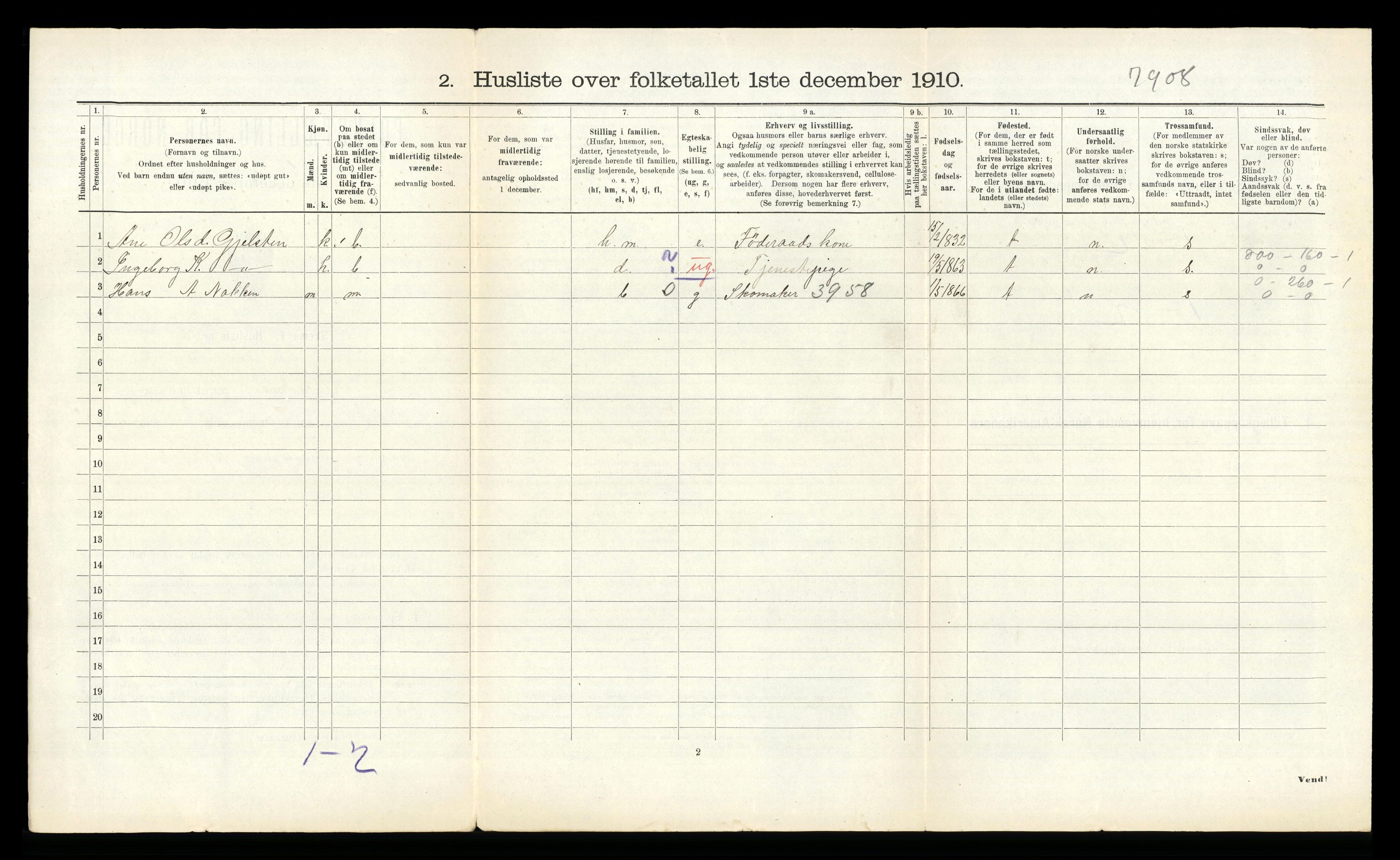 RA, 1910 census for Vestnes, 1910, p. 926