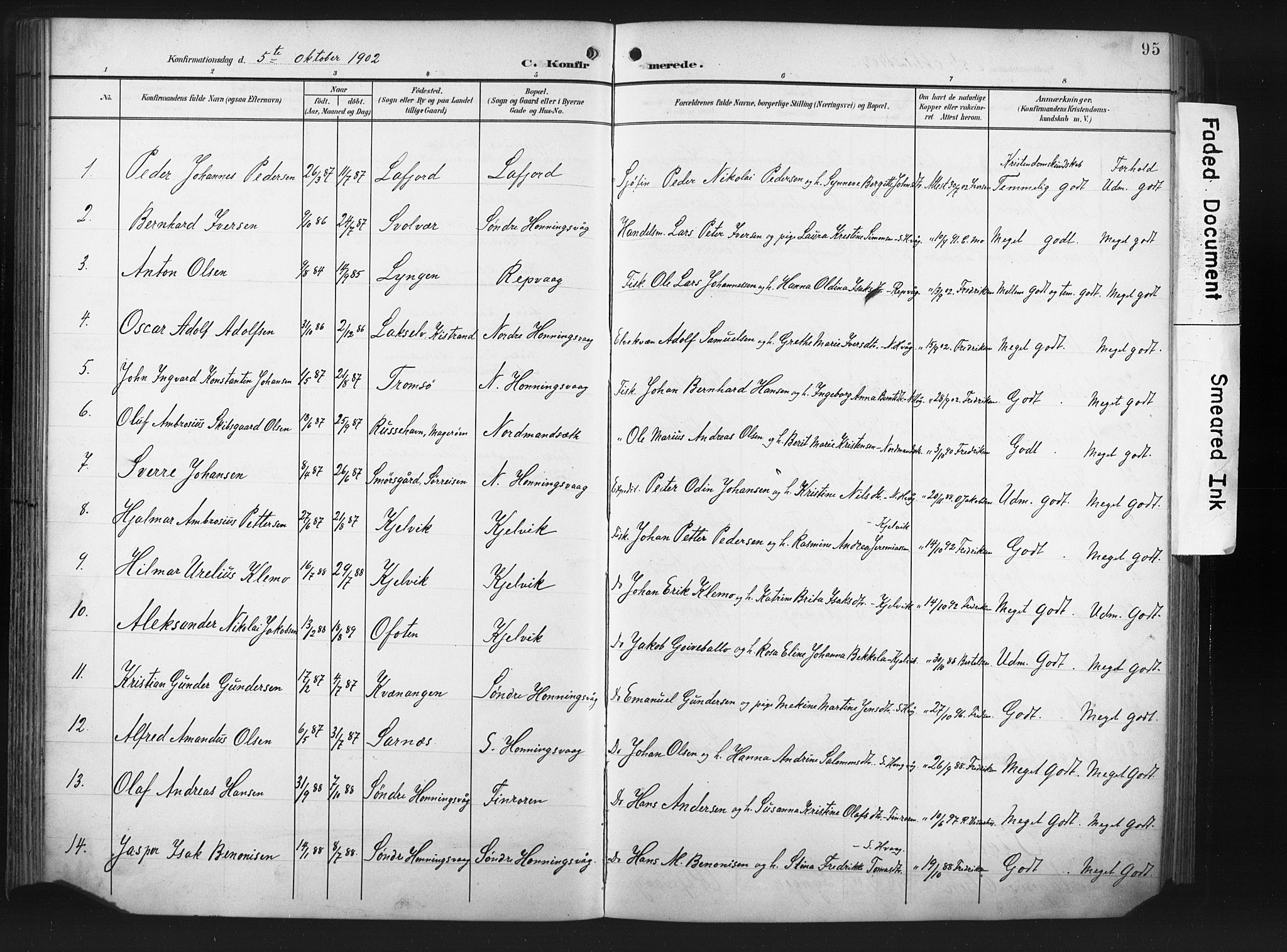 Måsøy sokneprestkontor, AV/SATØ-S-1348/H/Ha/L0008kirke: Parish register (official) no. 8, 1900-1910, p. 95