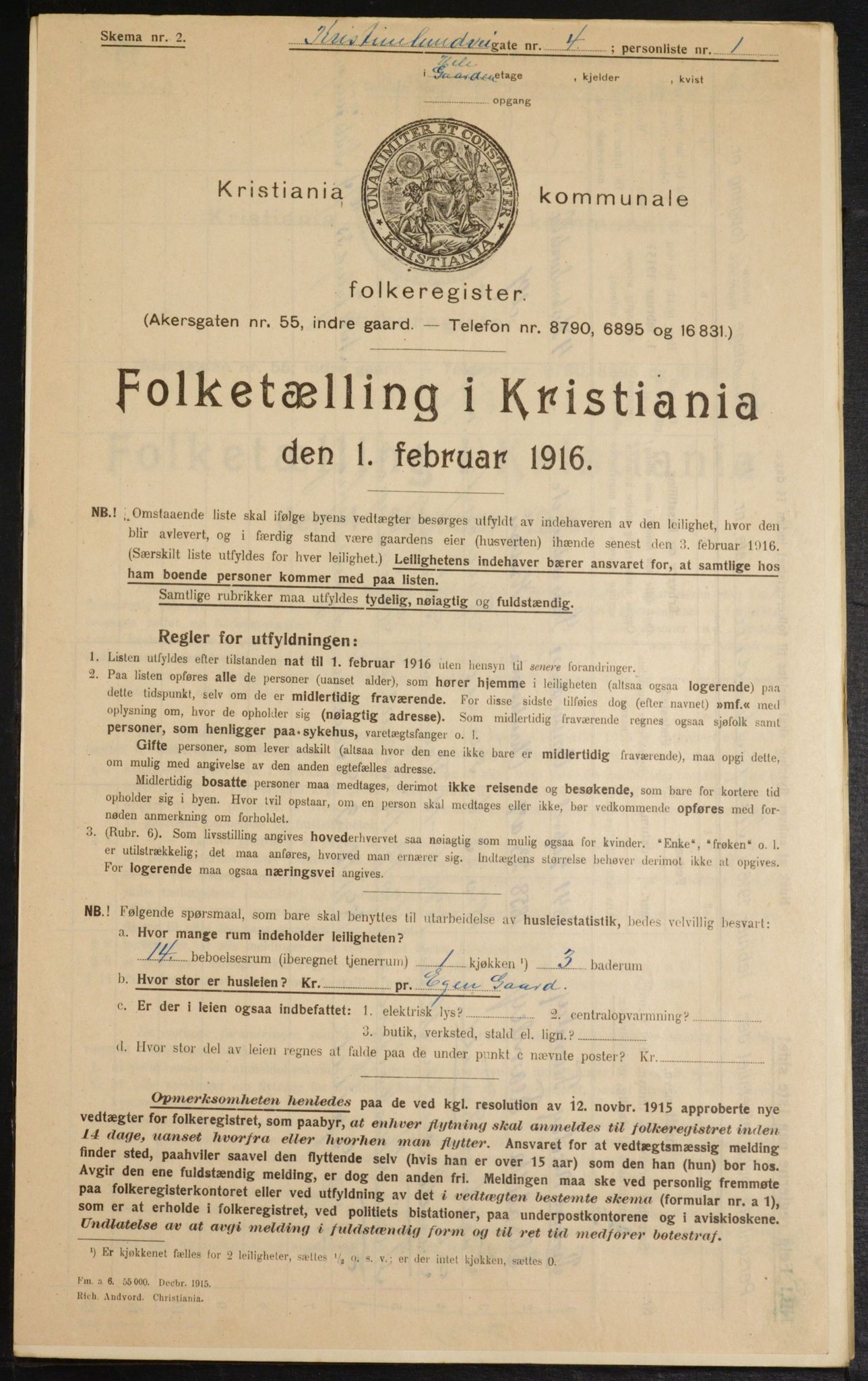 OBA, Municipal Census 1916 for Kristiania, 1916, p. 55647