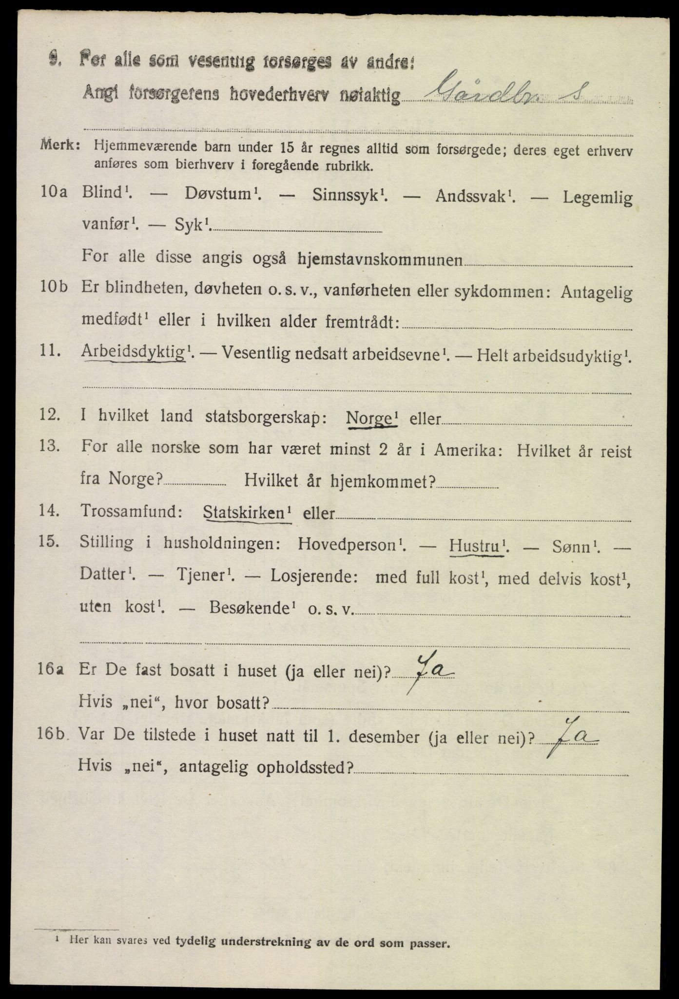 SAH, 1920 census for Vestre Slidre, 1920, p. 1555