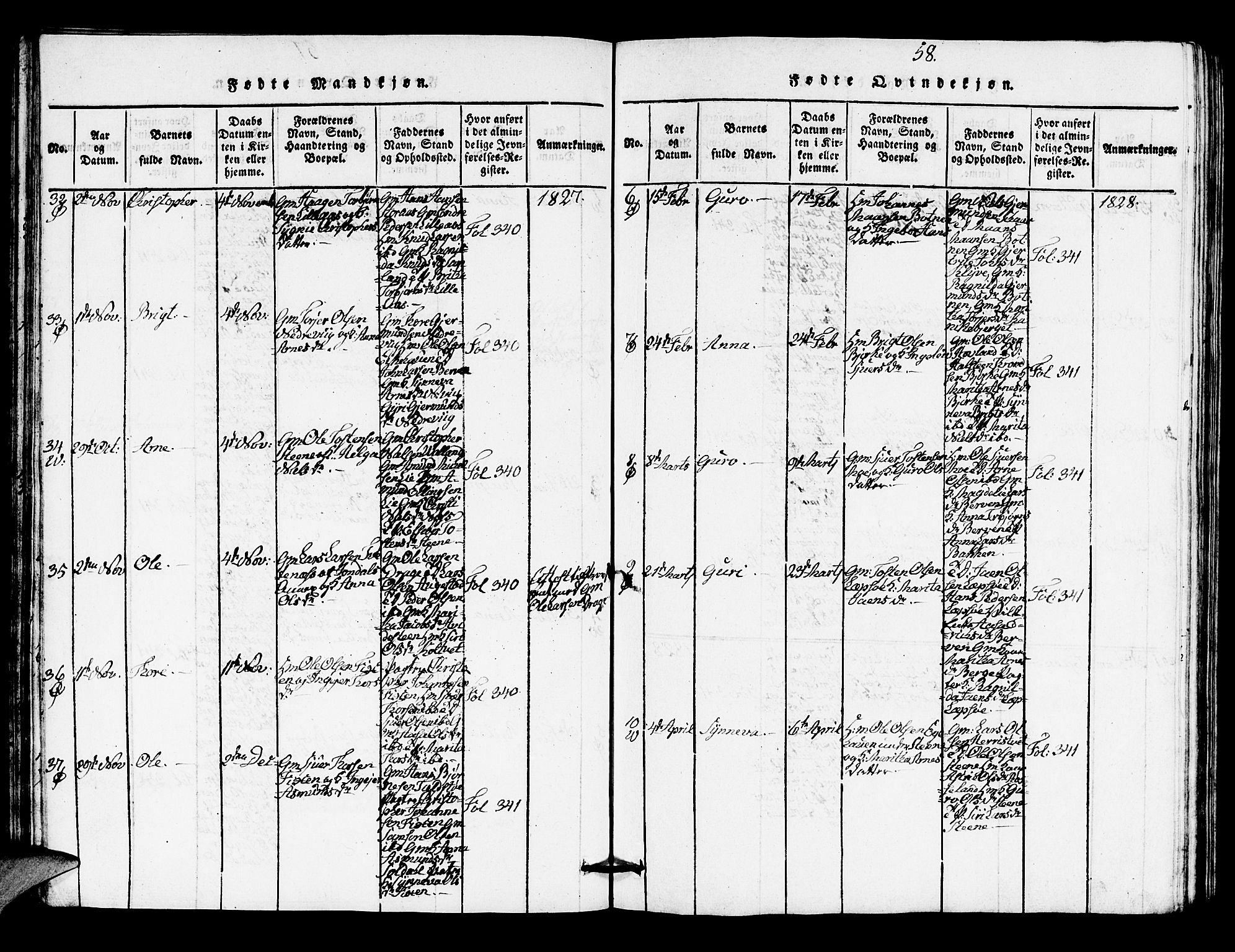 Kvam sokneprestembete, AV/SAB-A-76201/H/Hab: Parish register (copy) no. A 1, 1818-1832, p. 58