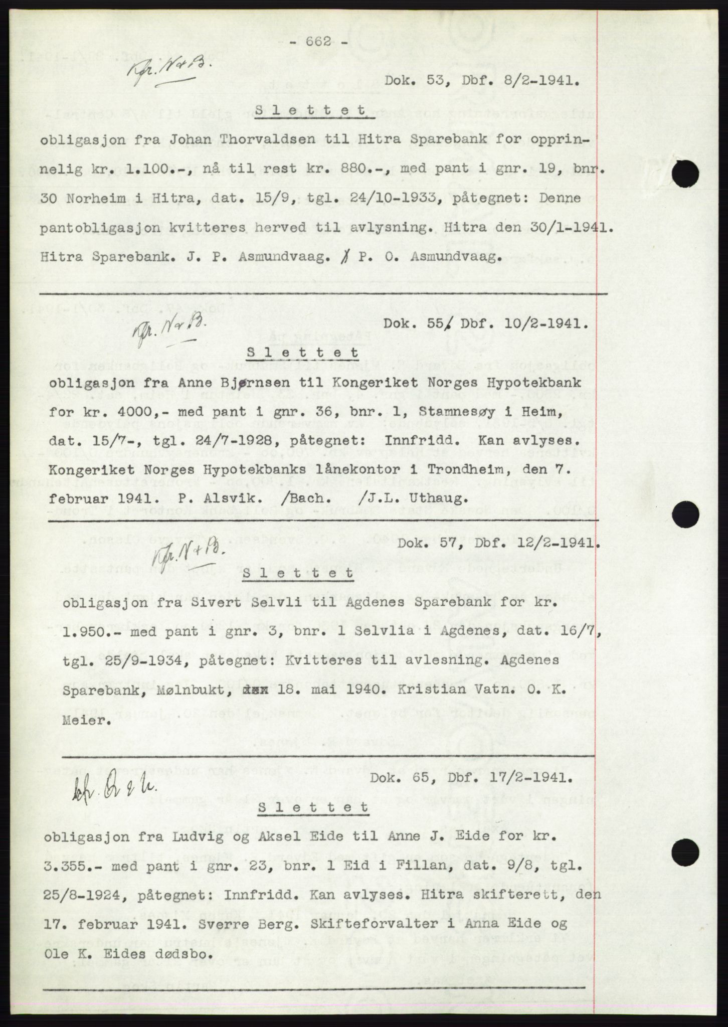 Hitra sorenskriveri, AV/SAT-A-0018/2/2C/2Ca: Mortgage book no. C1, 1936-1945, Diary no: : 53/1941