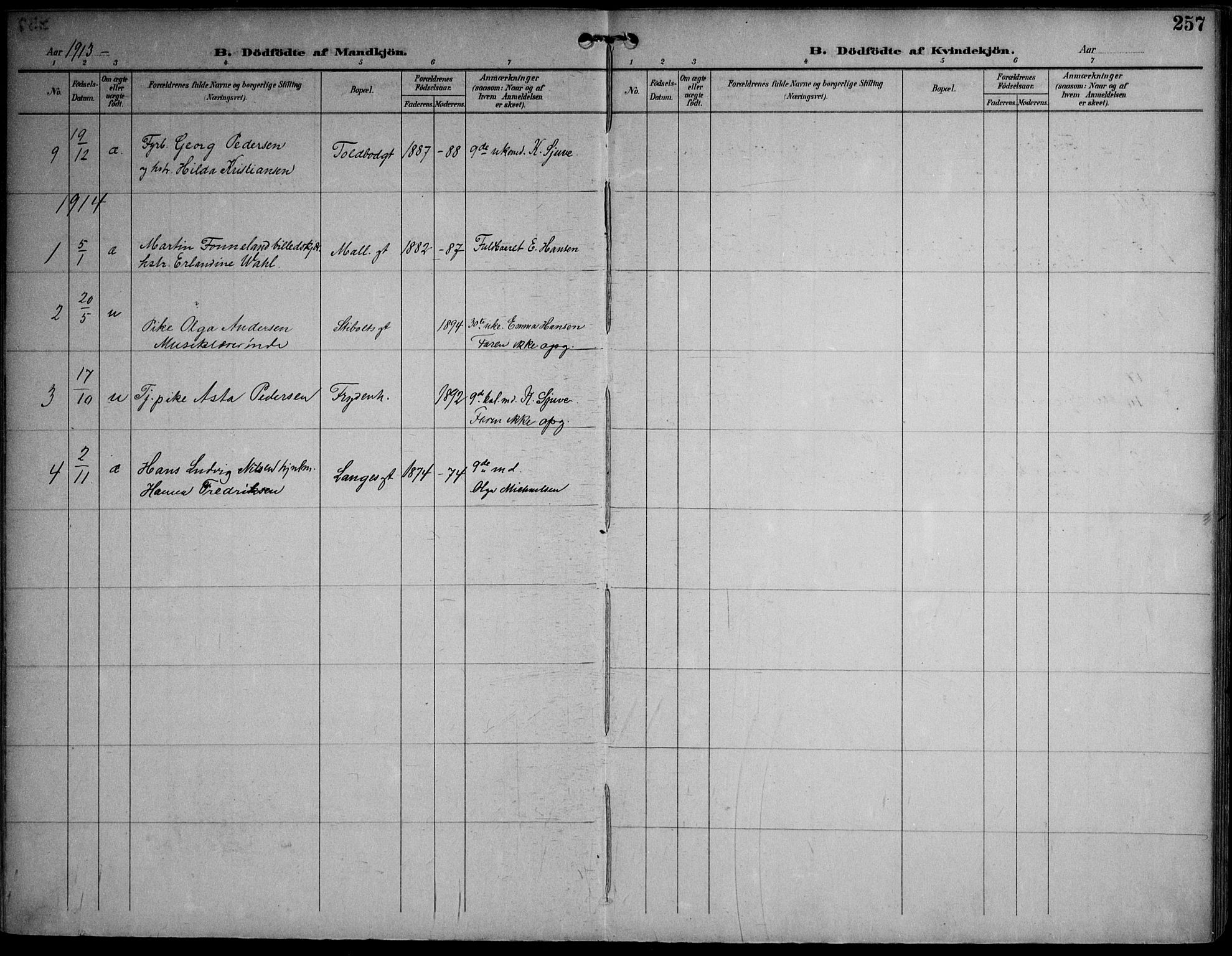 Strømsø kirkebøker, SAKO/A-246/F/Fa/L0026: Parish register (official) no. I 26, 1905-1914, p. 257