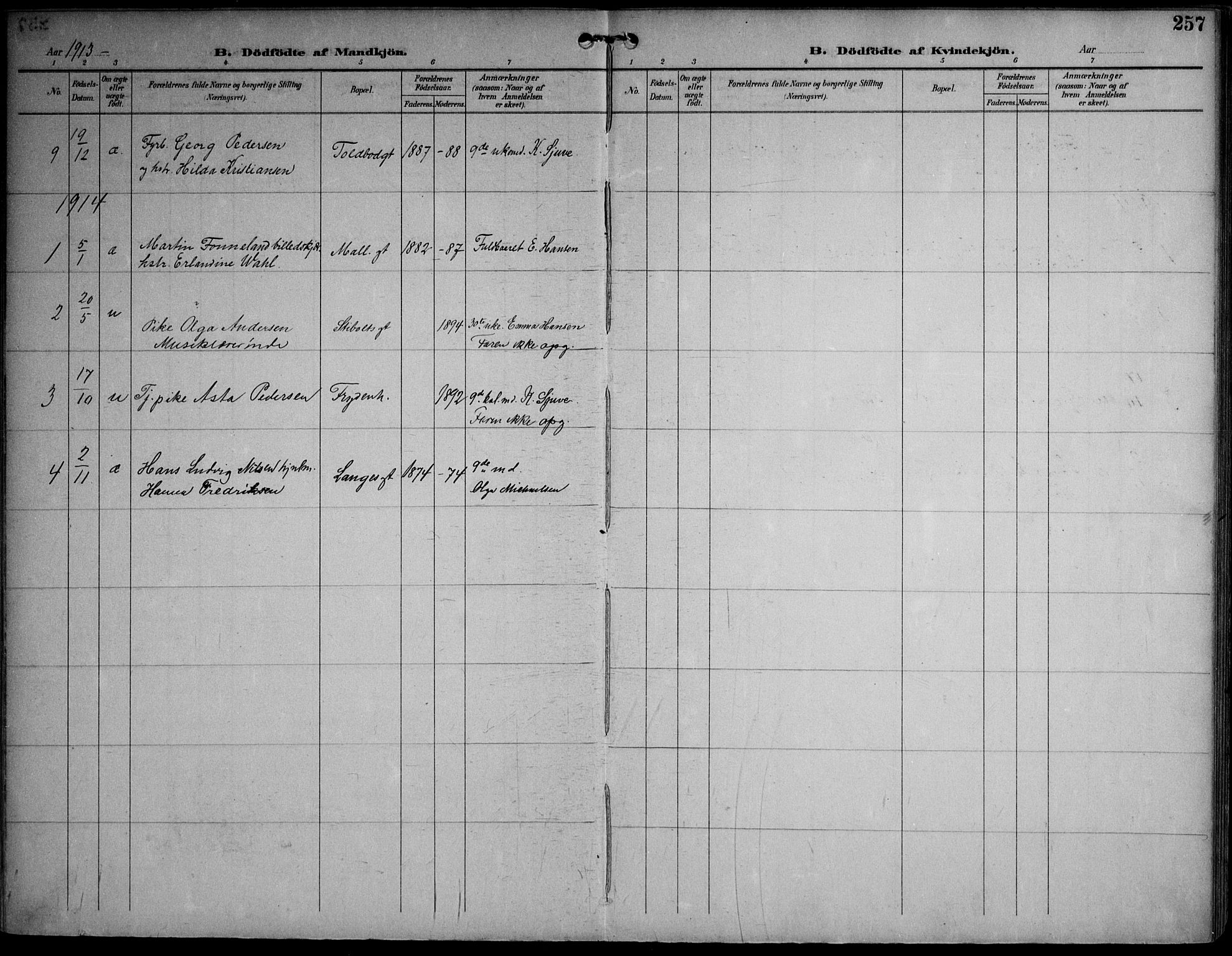 Strømsø kirkebøker, AV/SAKO-A-246/F/Fa/L0026: Parish register (official) no. I 26, 1905-1914, p. 257