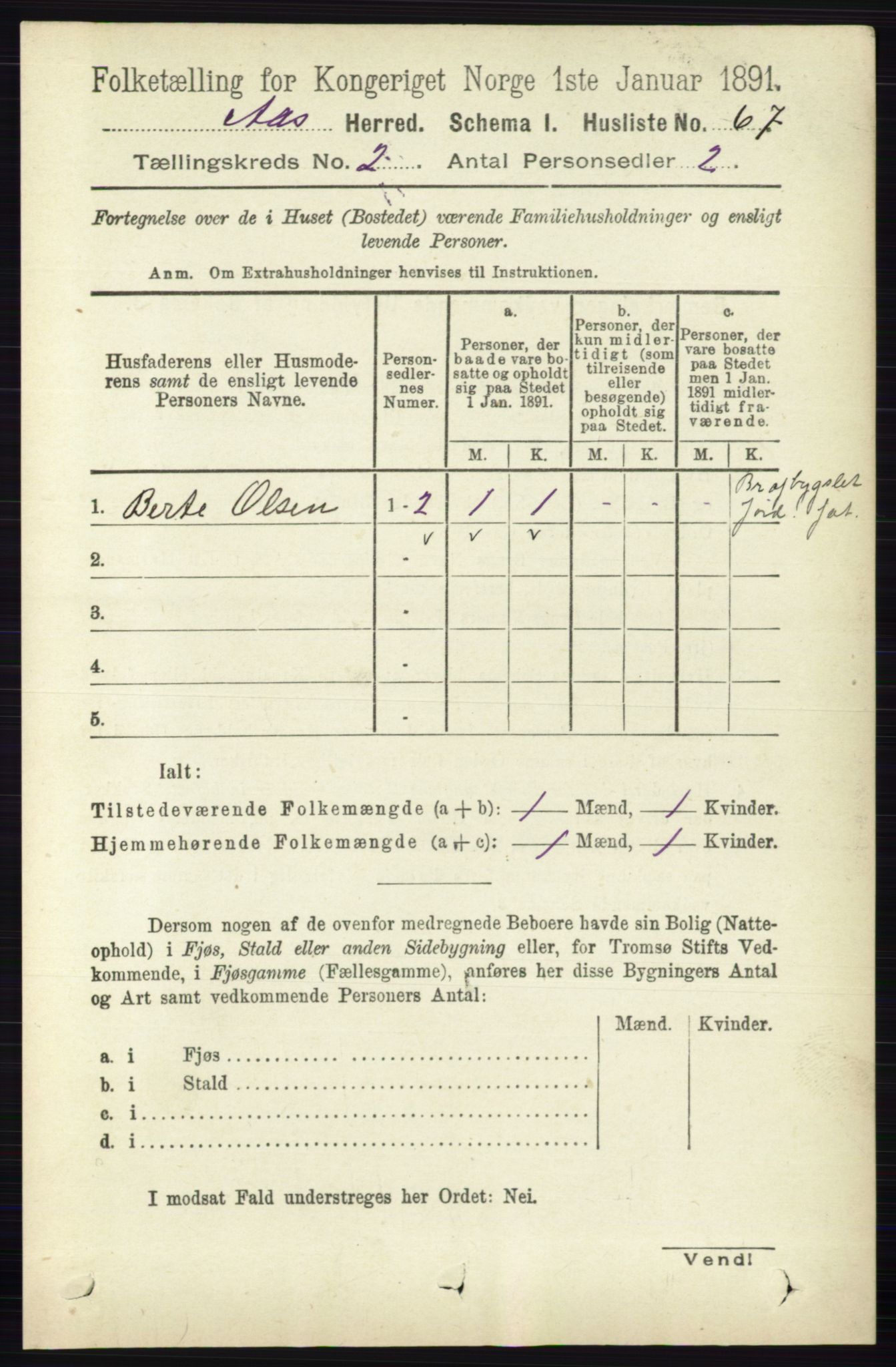 RA, 1891 census for 0214 Ås, 1891, p. 1569