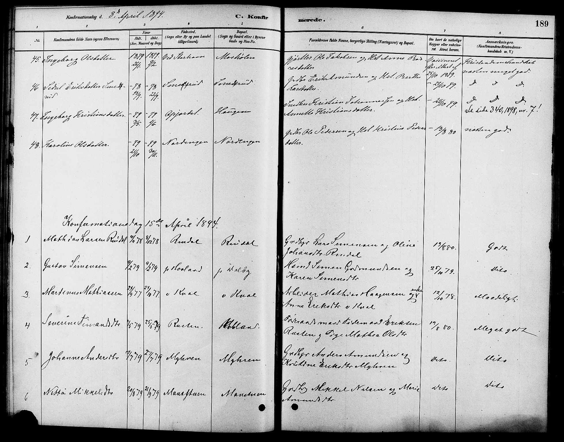 Fåberg prestekontor, SAH/PREST-086/H/Ha/Haa/L0008: Parish register (official) no. 8, 1879-1898, p. 189