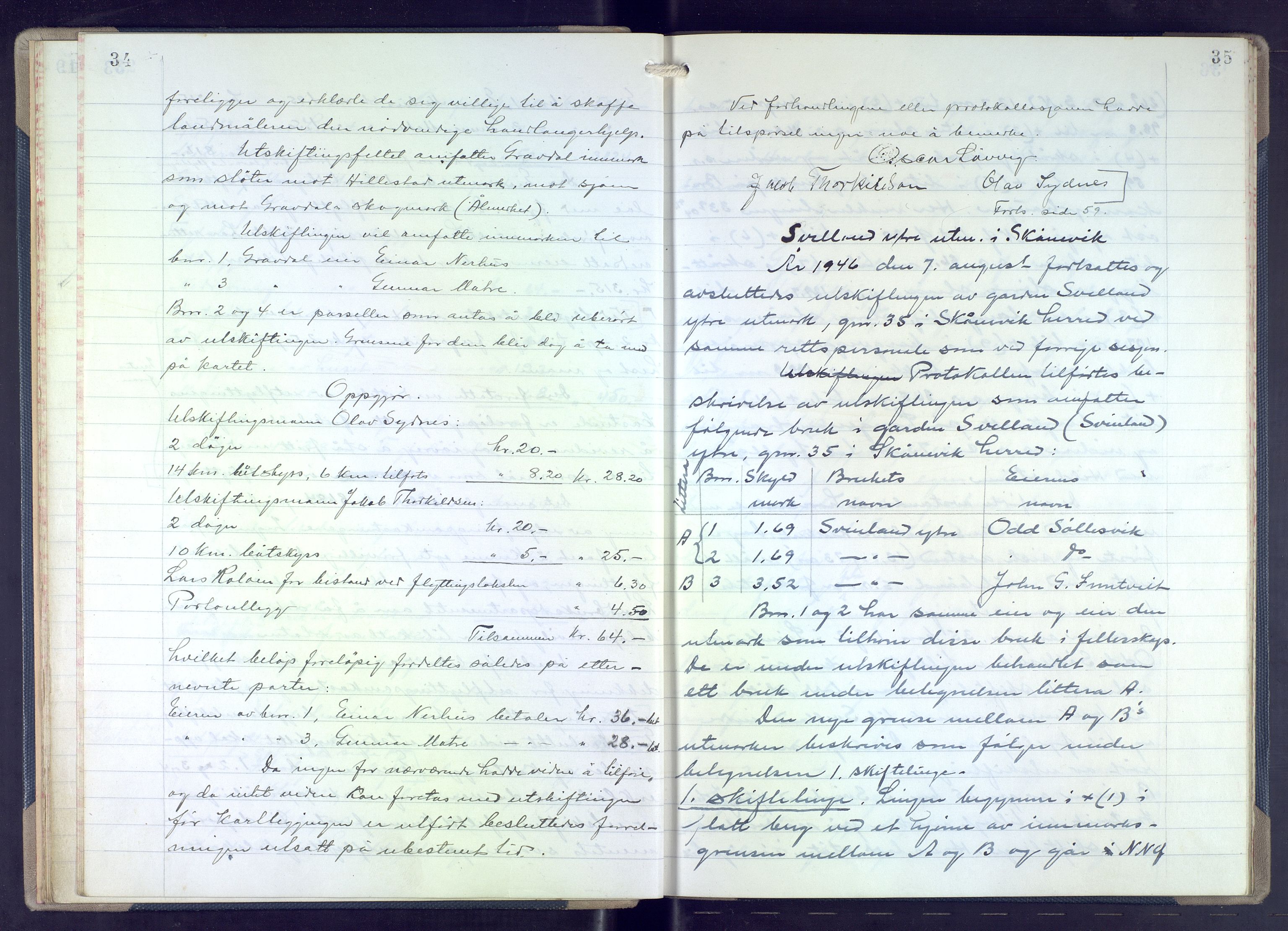 Hordaland jordskiftedøme - VII Indre Sunnhordland jordskiftedistrikt, AV/SAB-A-7401/A/Aa/L0021: Forhandlingsprotokoll, 1945-1953, p. 34-35